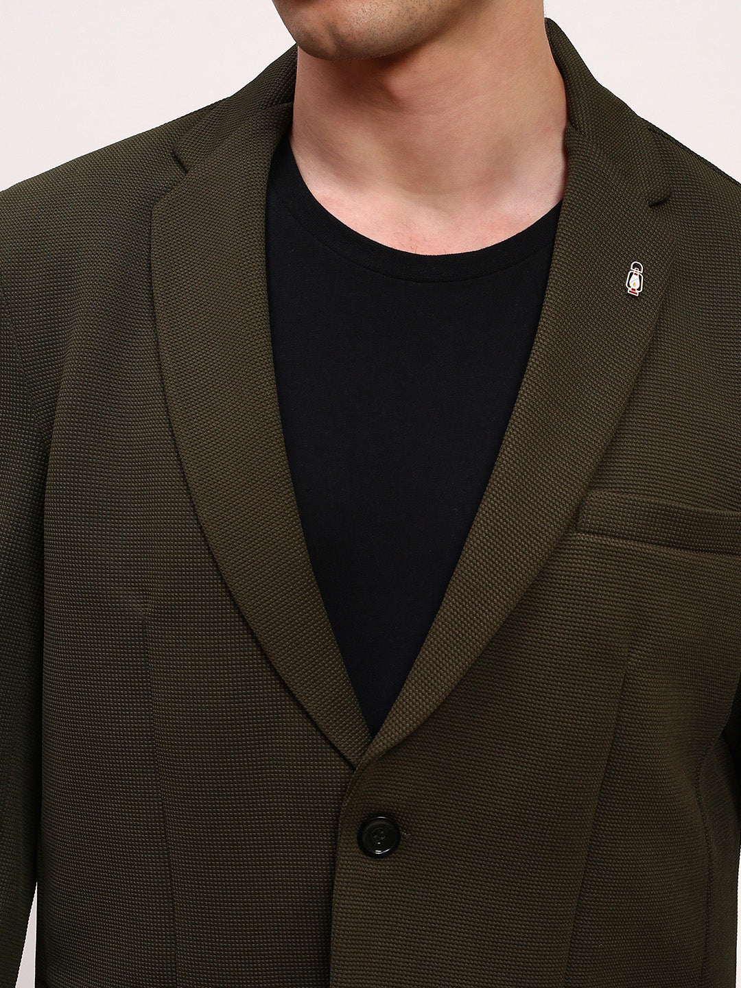 Men Green Solid Single Breasted Blazer