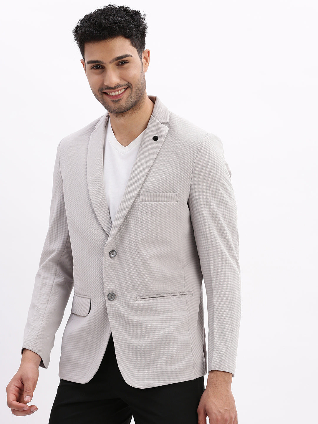 Men Solid Grey Single Breasted Blazer