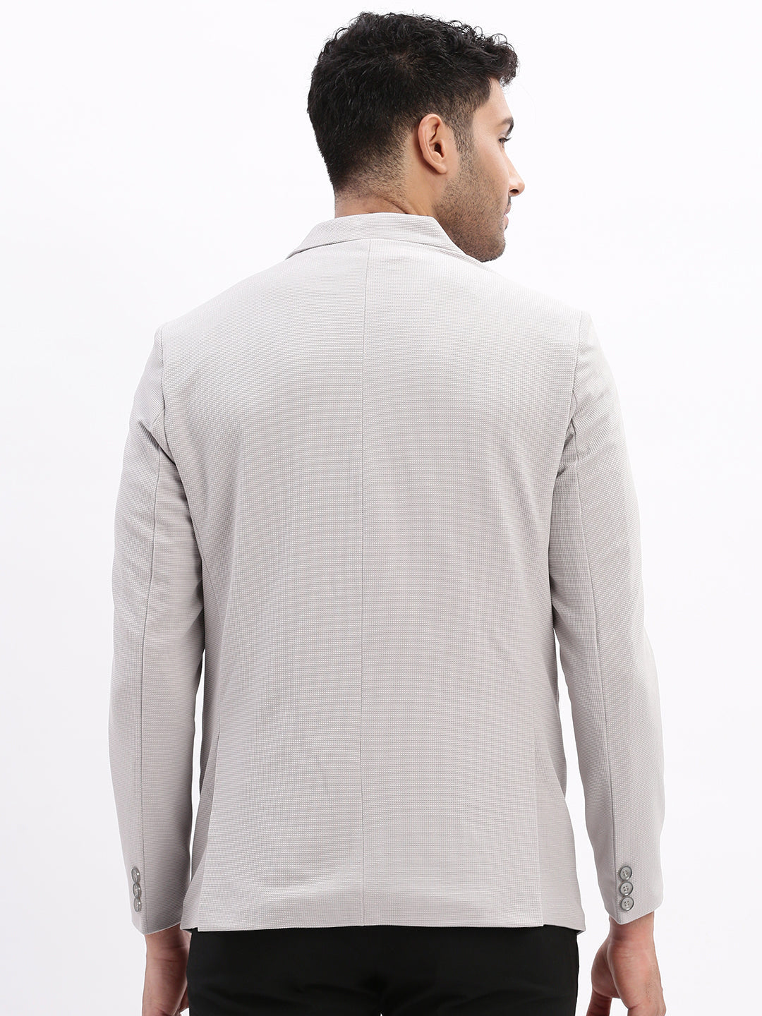 Men Solid Grey Single Breasted Blazer