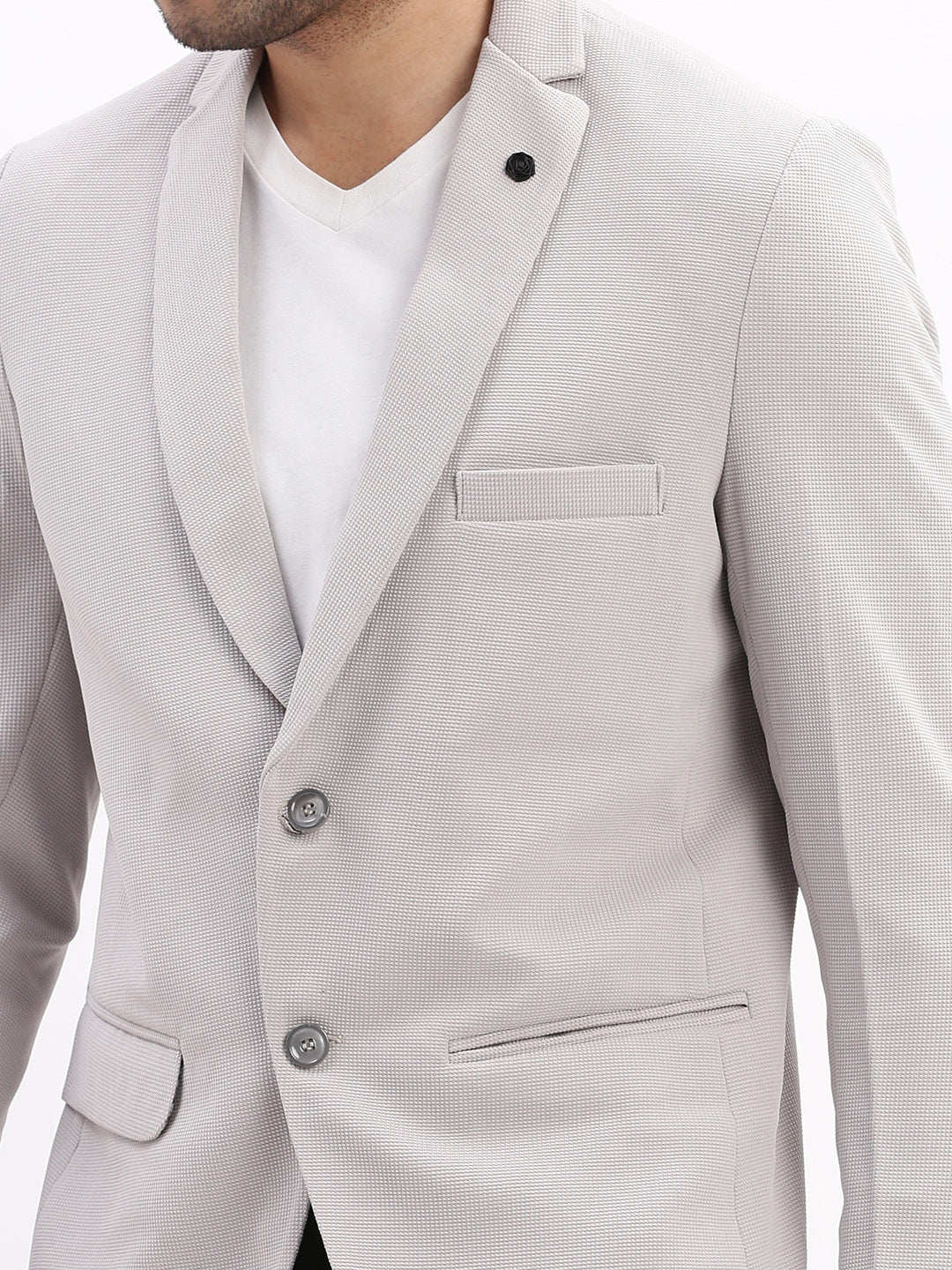 Men Solid Grey Single Breasted Blazer