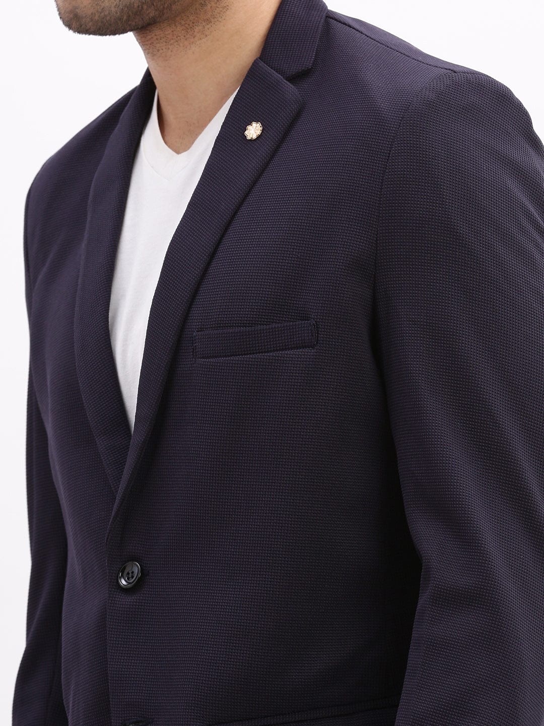 Buy Men's Navy Blue Slim-Fit Notched Lapel Collar Single Breasted