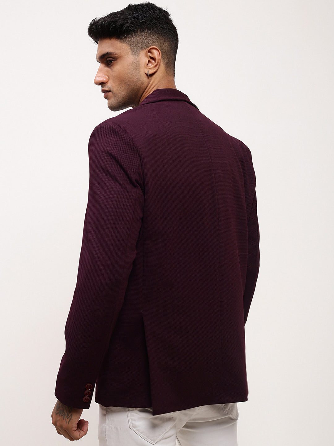 Men Purple Solid Single Breasted Blazer