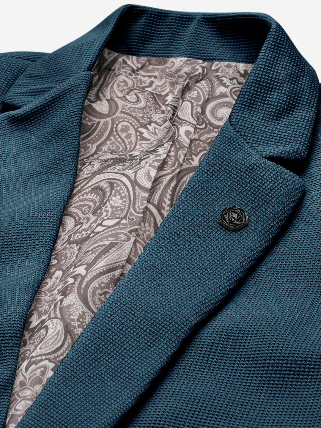 Men Teal Solid Single Breasted Blazer