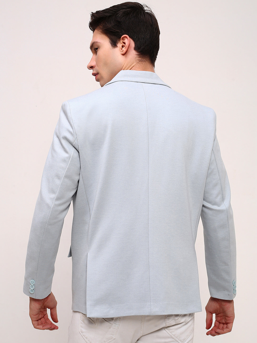 Men Blue Solid Single Breasted Blazer