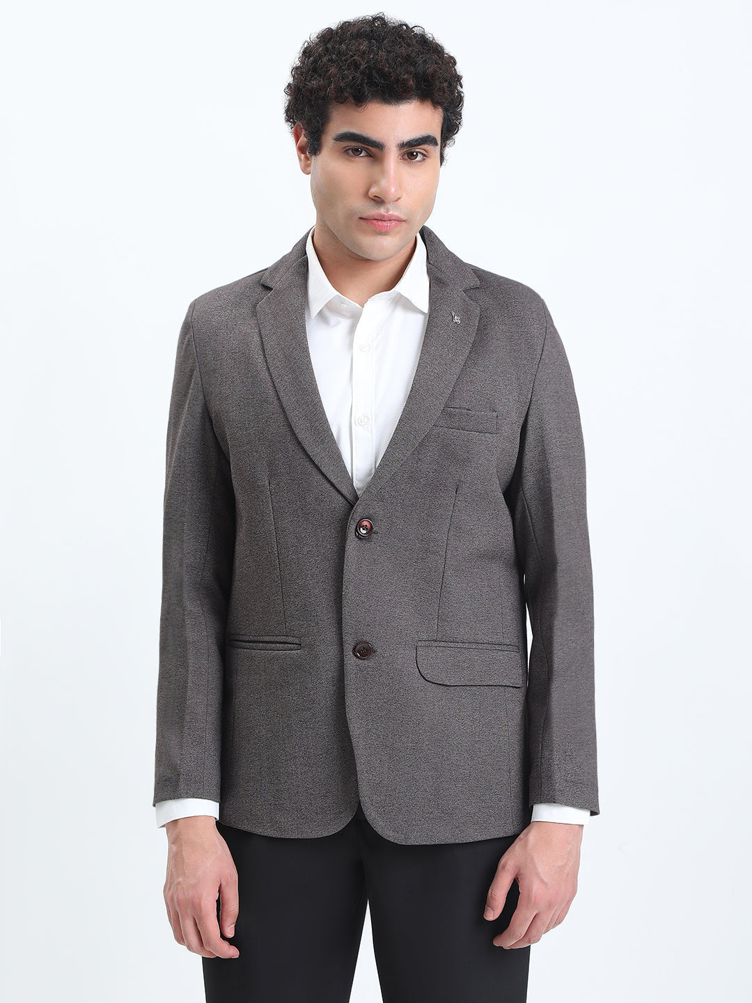 Men's Grey Single-Breasted Slim Fit Blazer