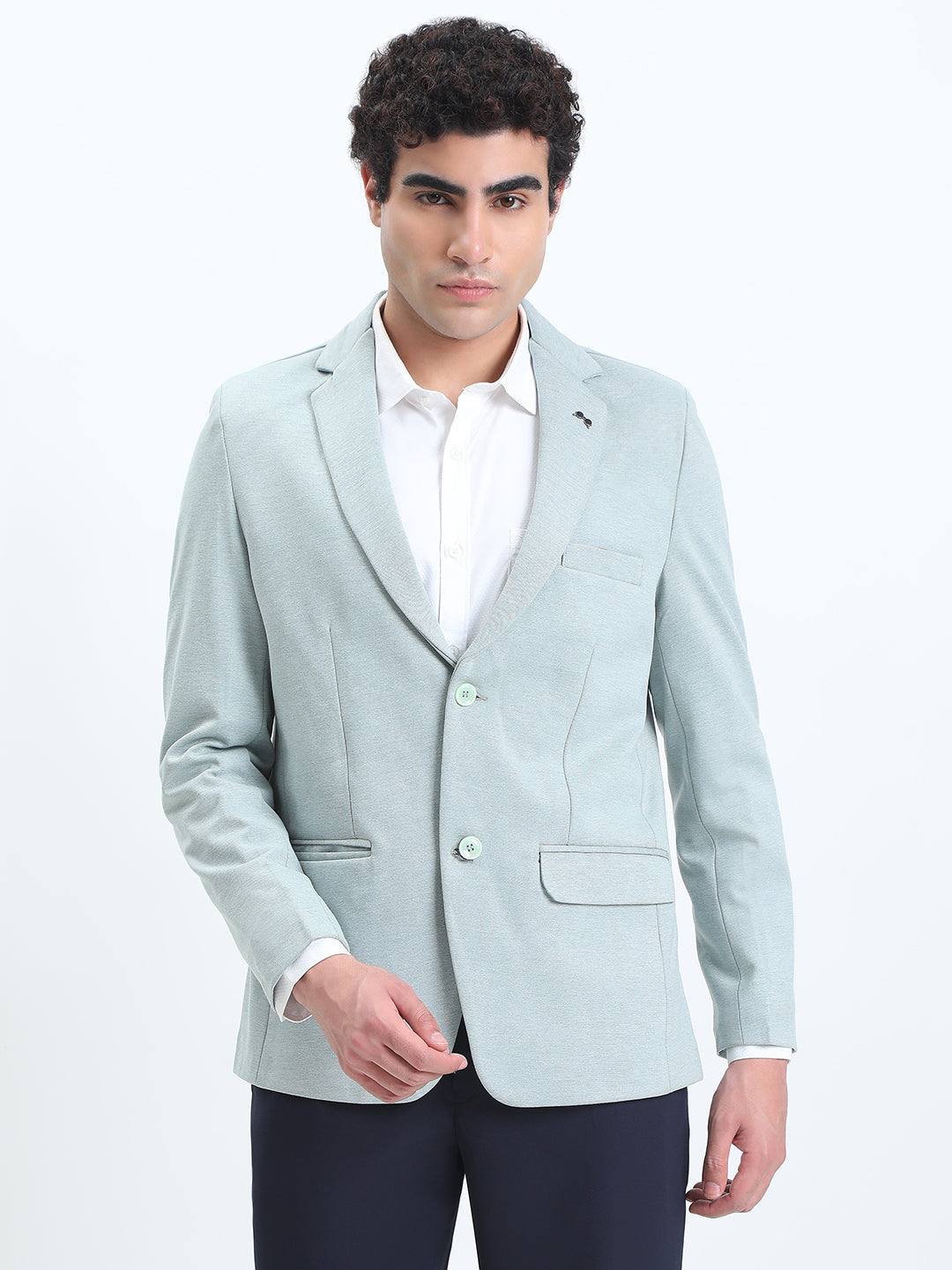 Men's Sea Green Single-Breasted Slim Fit Blazer