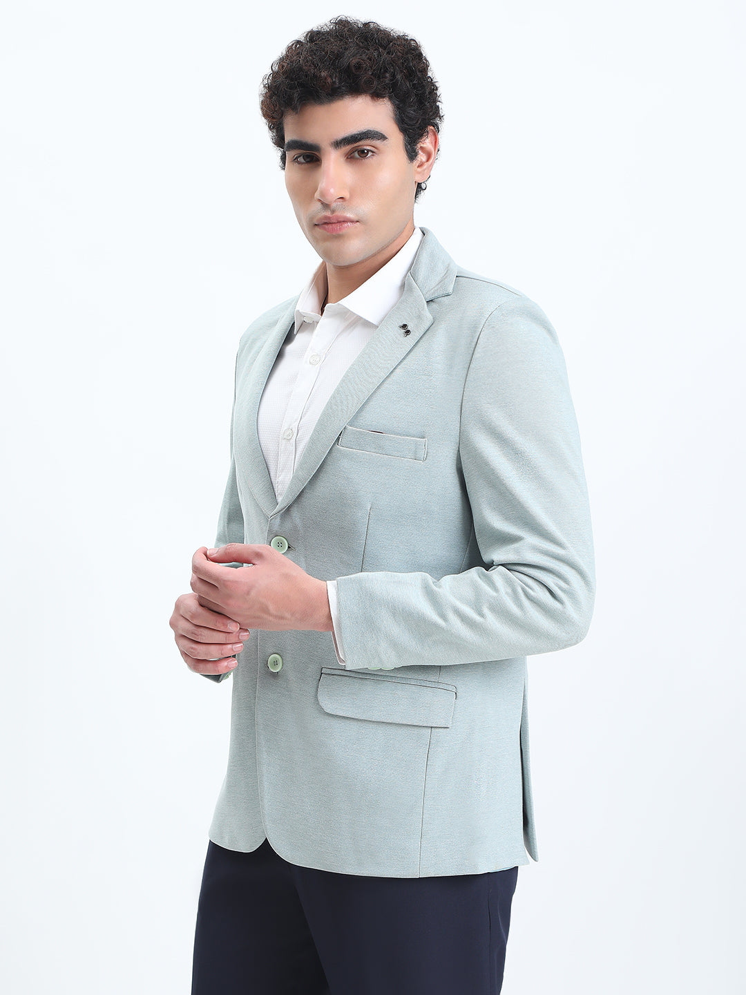 Men's Sea Green Single-Breasted Slim Fit Blazer
