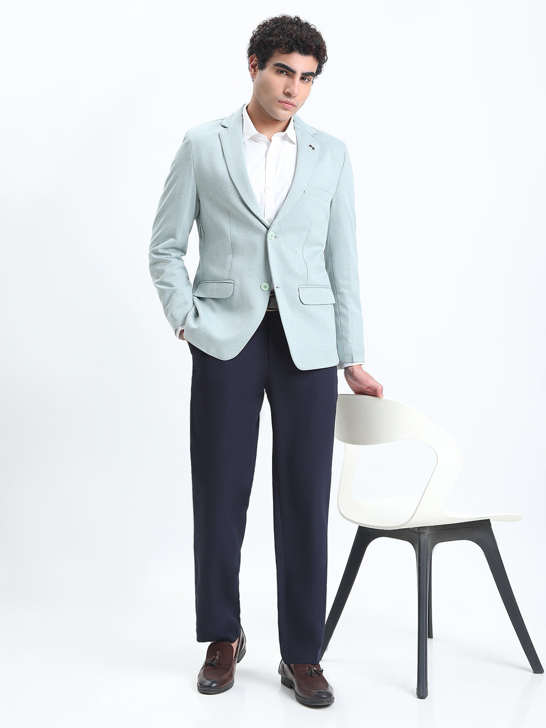 Men's Sea Green Single-Breasted Slim Fit Blazer