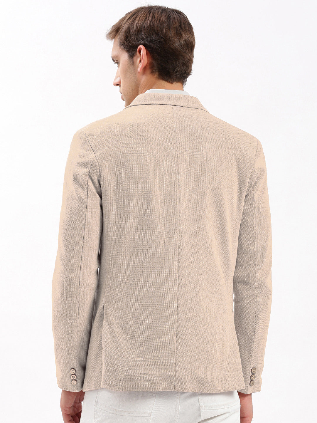 Men's Beige Single-Breasted Slim Fit Blazer with Notched Lapel
