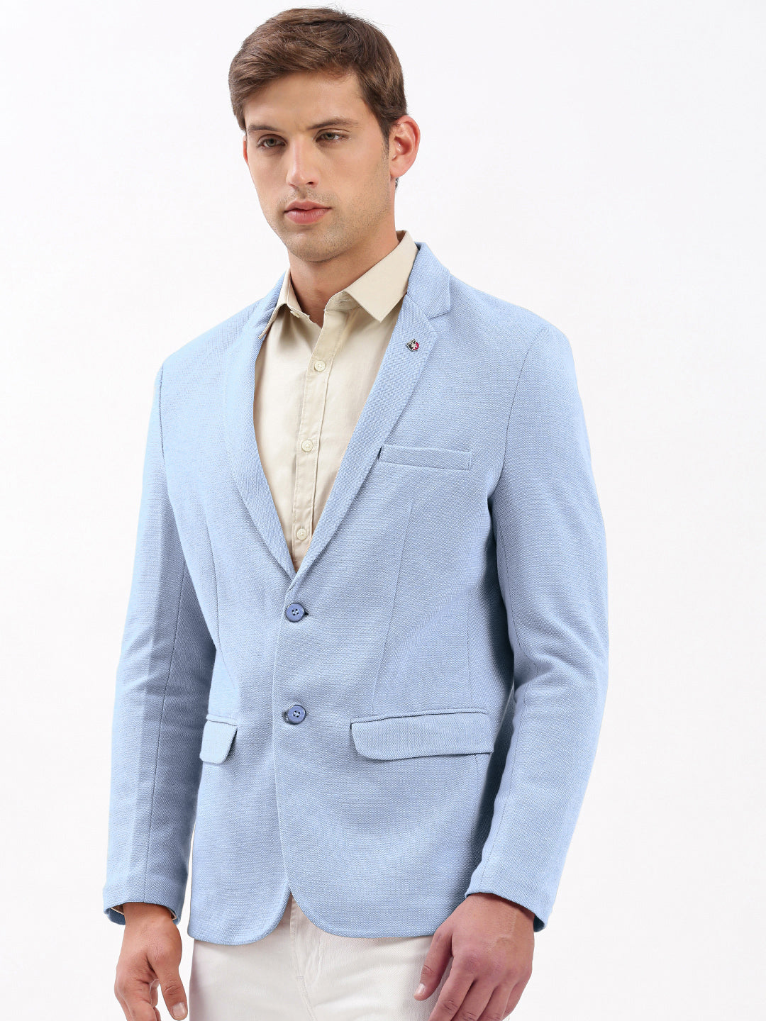 Men's Blue Single-Breasted Slim Fit Blazer with Notched Lapel