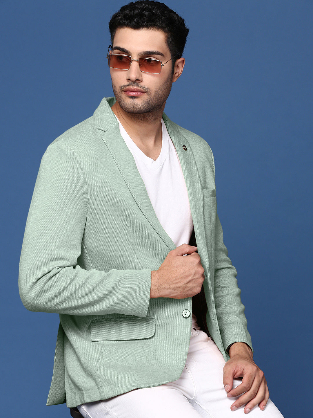 Men's Green Single-Breasted Slim Fit Blazer with Notched Lapel
