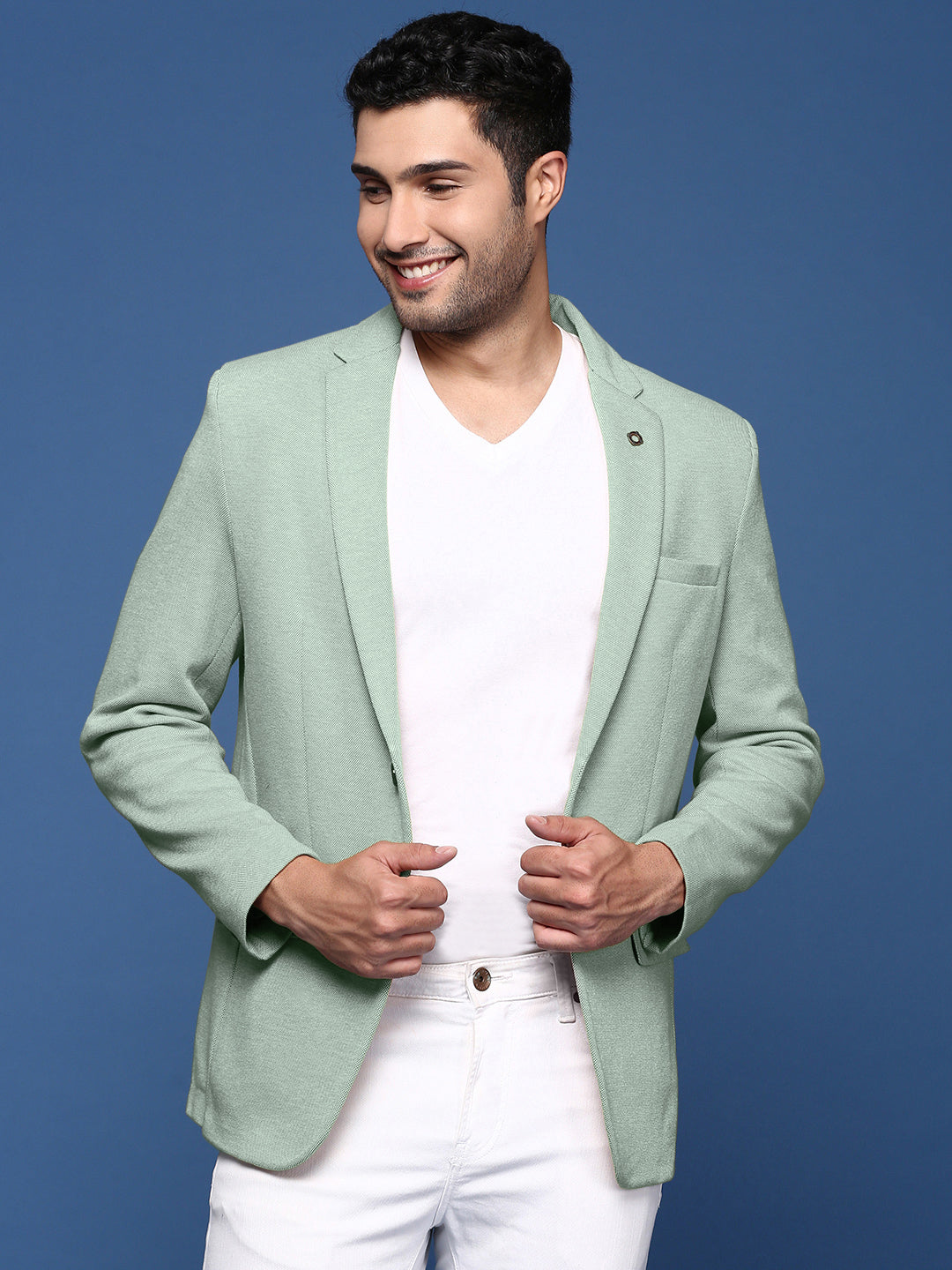 Men's Green Single-Breasted Slim Fit Blazer with Notched Lapel