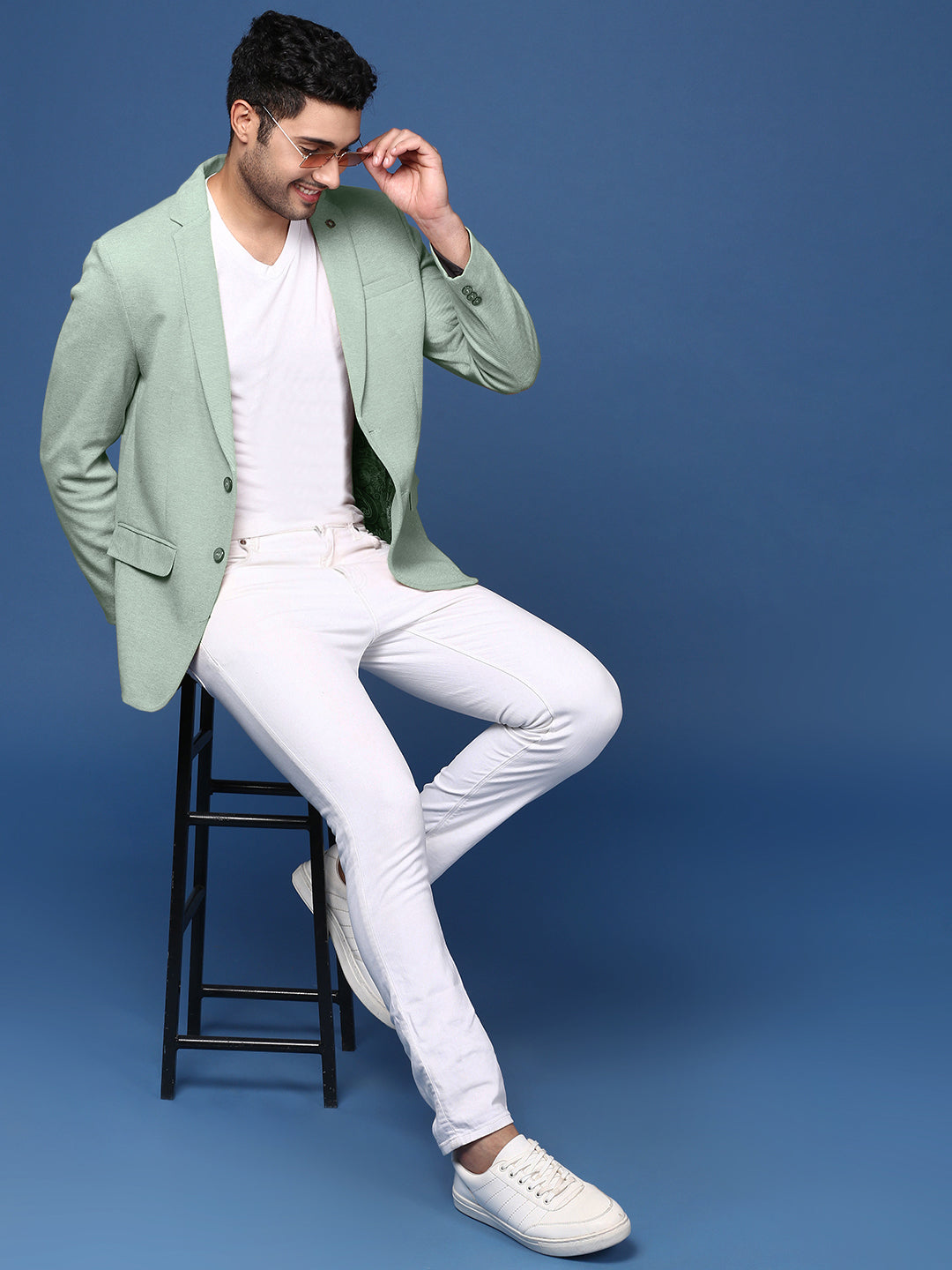 Men's Green Single-Breasted Slim Fit Blazer with Notched Lapel