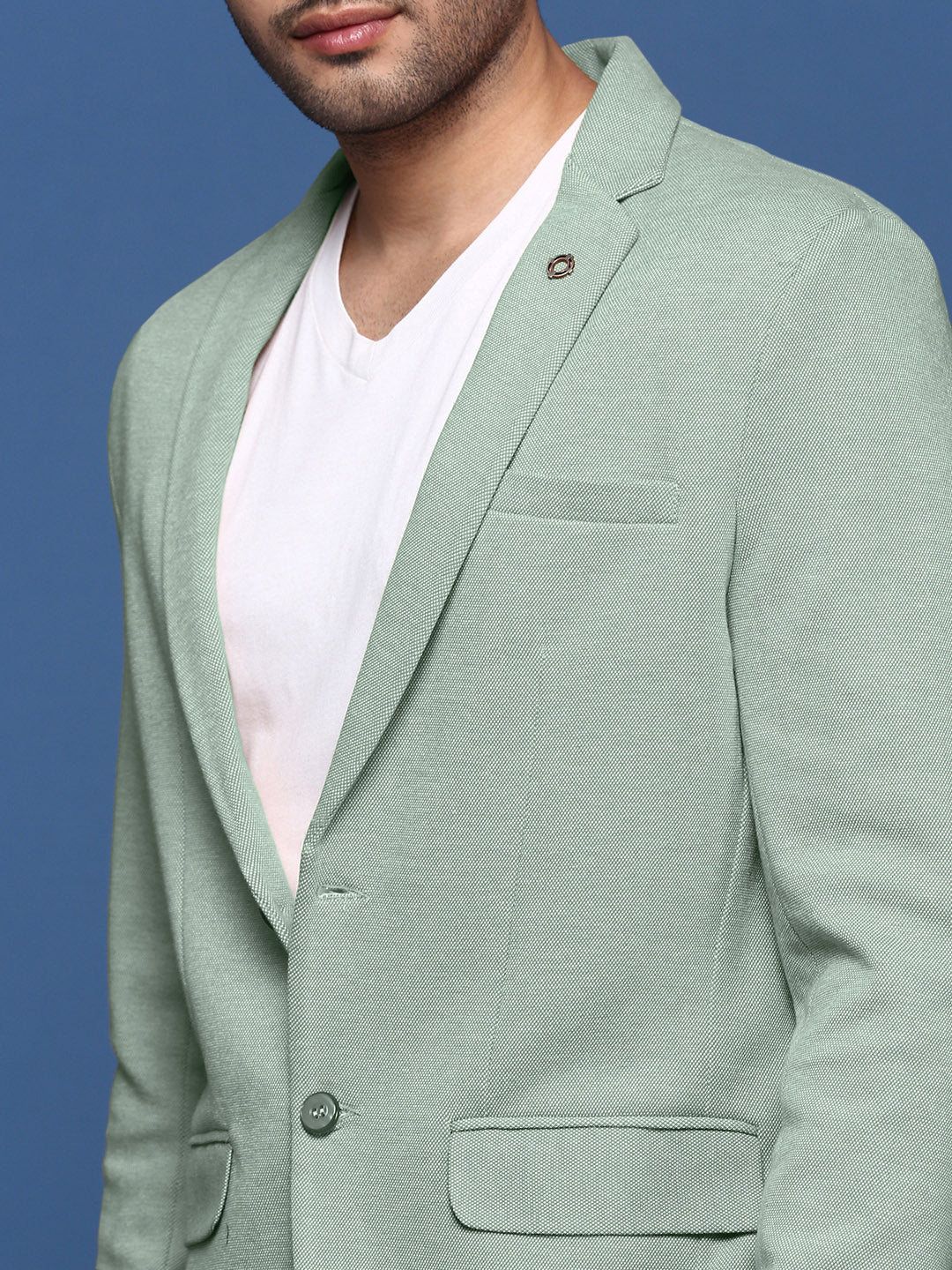 Men's Green Single-Breasted Slim Fit Blazer with Notched Lapel