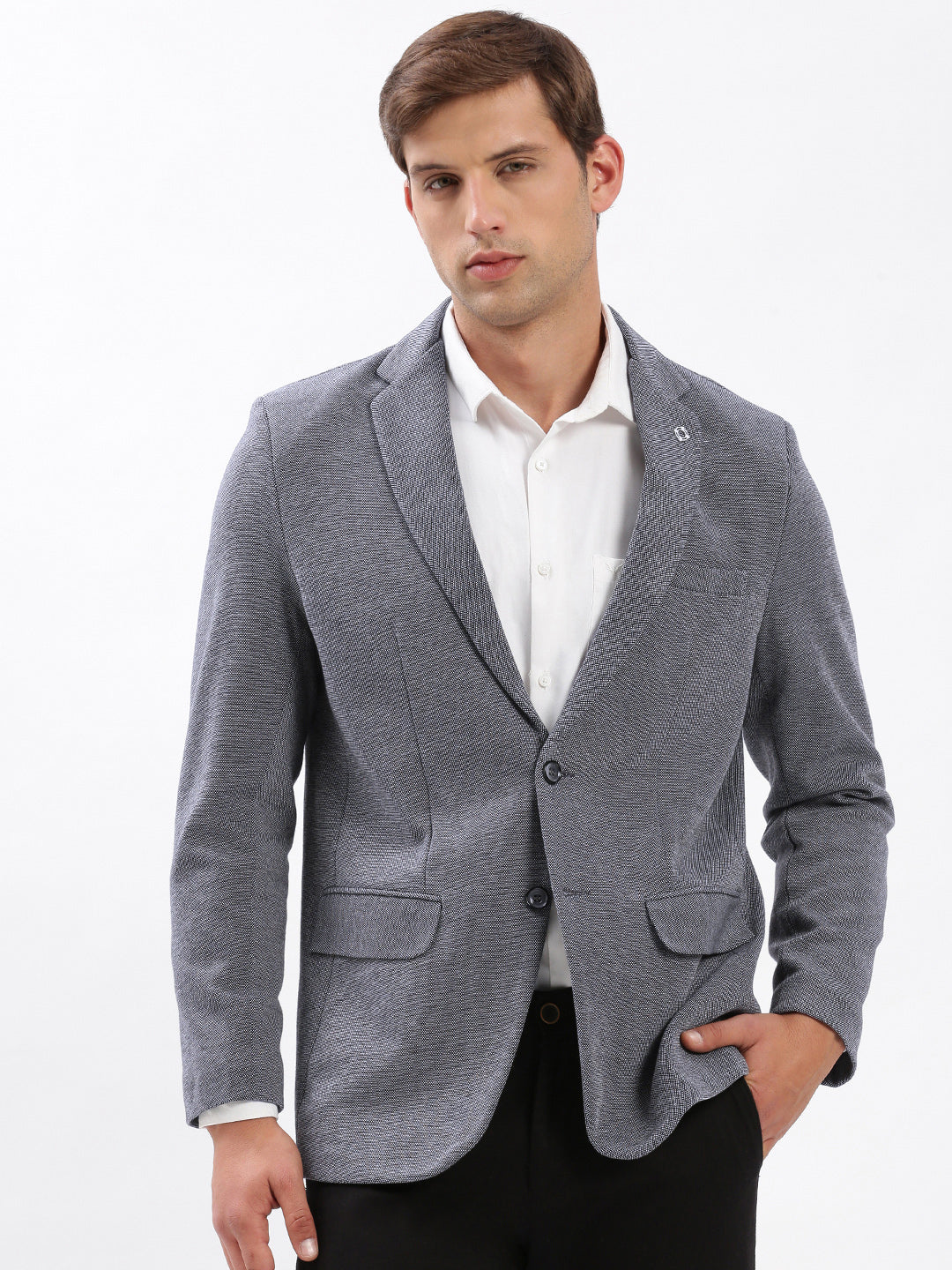 Men's Notched Lapel Solid Blue Single-Breasted Blazer