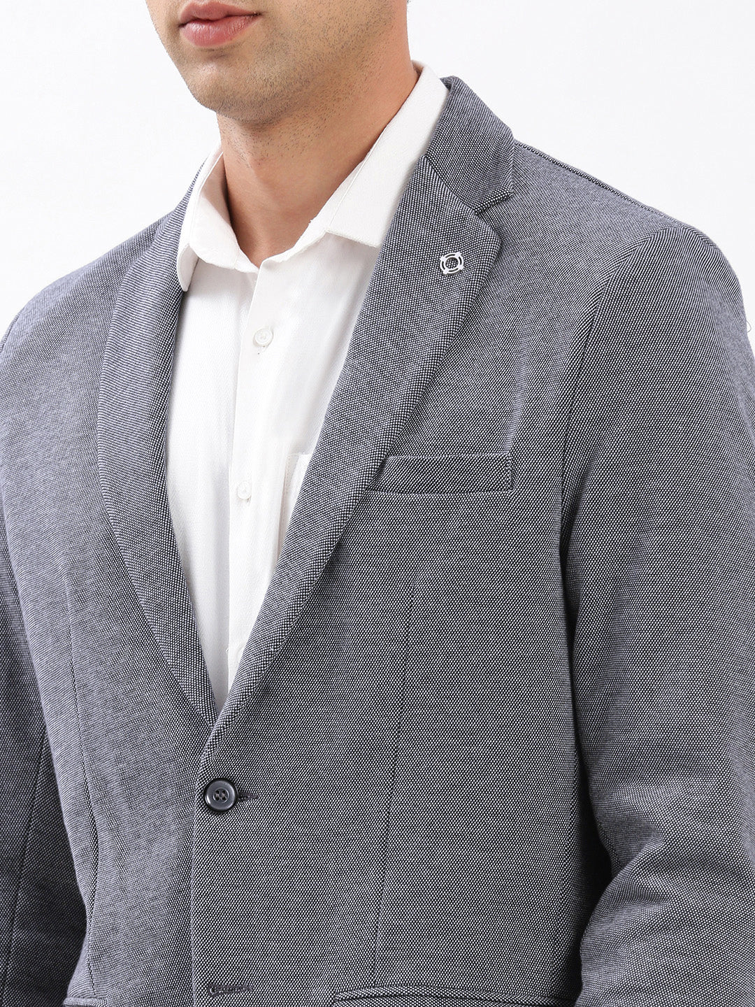 Men's Notched Lapel Solid Blue Single-Breasted Blazer