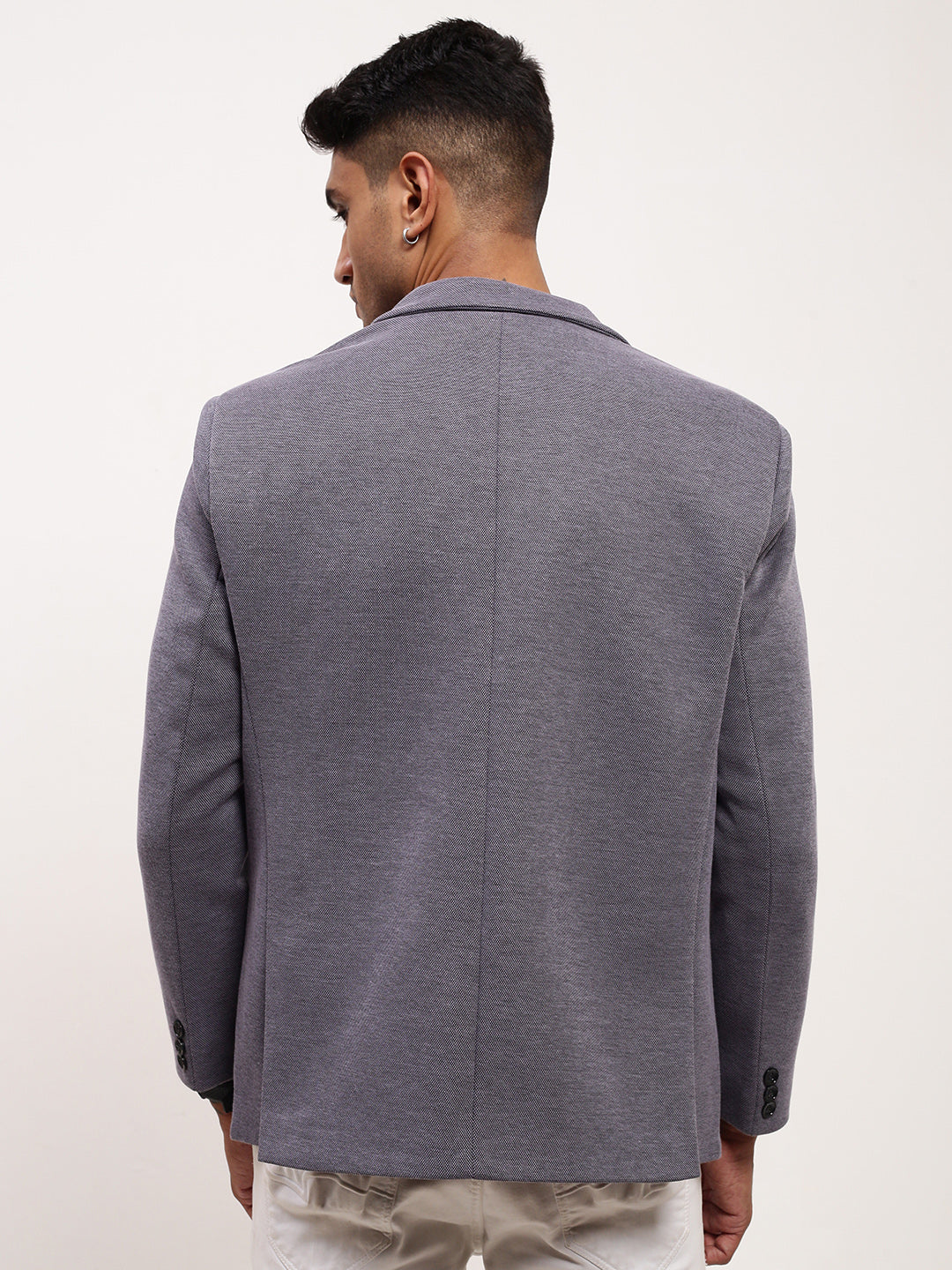 Men Blue Solid Single Breasted Blazer