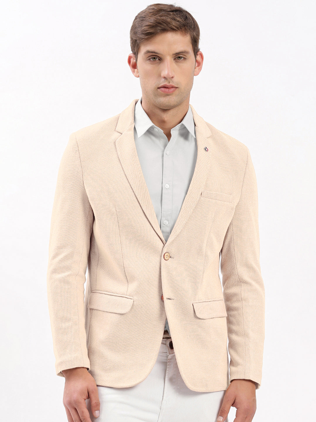 Men's Cream Single-Breasted Slim Fit Blazer with Notched Lapel