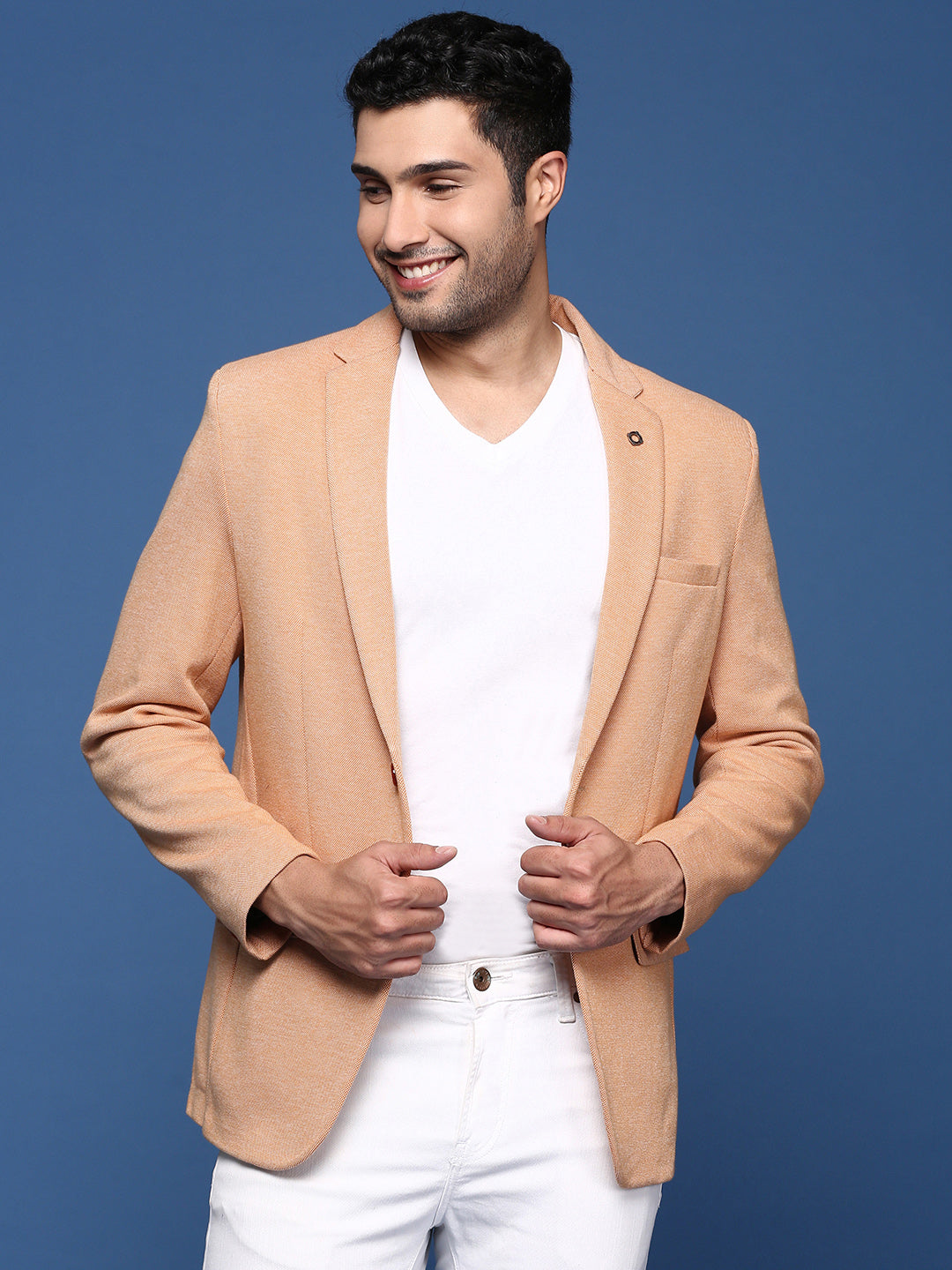 Men Orange Slim Fit Single Breasted Blazer