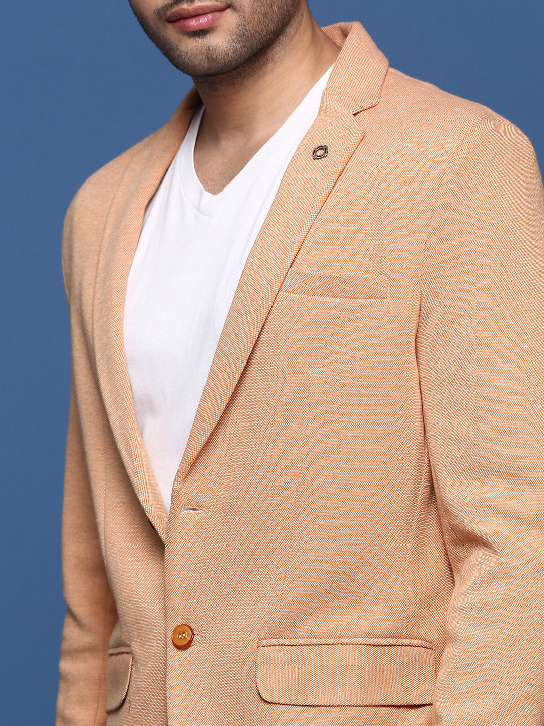 Men Orange Slim Fit Single Breasted Blazer