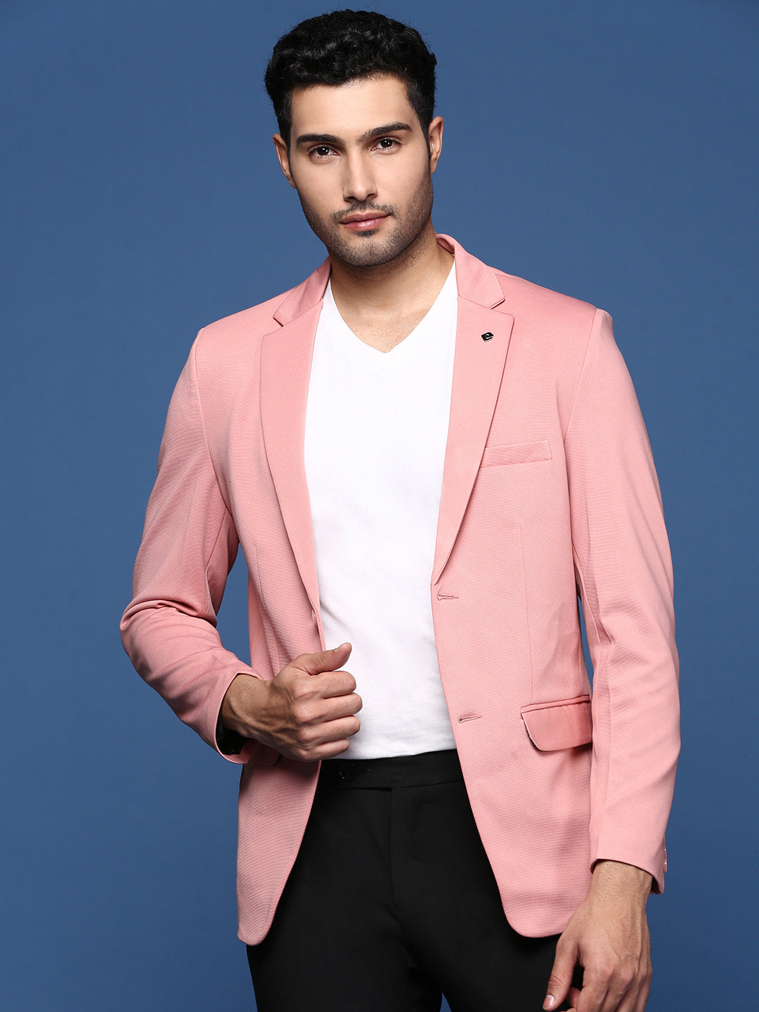 Men Pink Solid Single Breasted Blazer