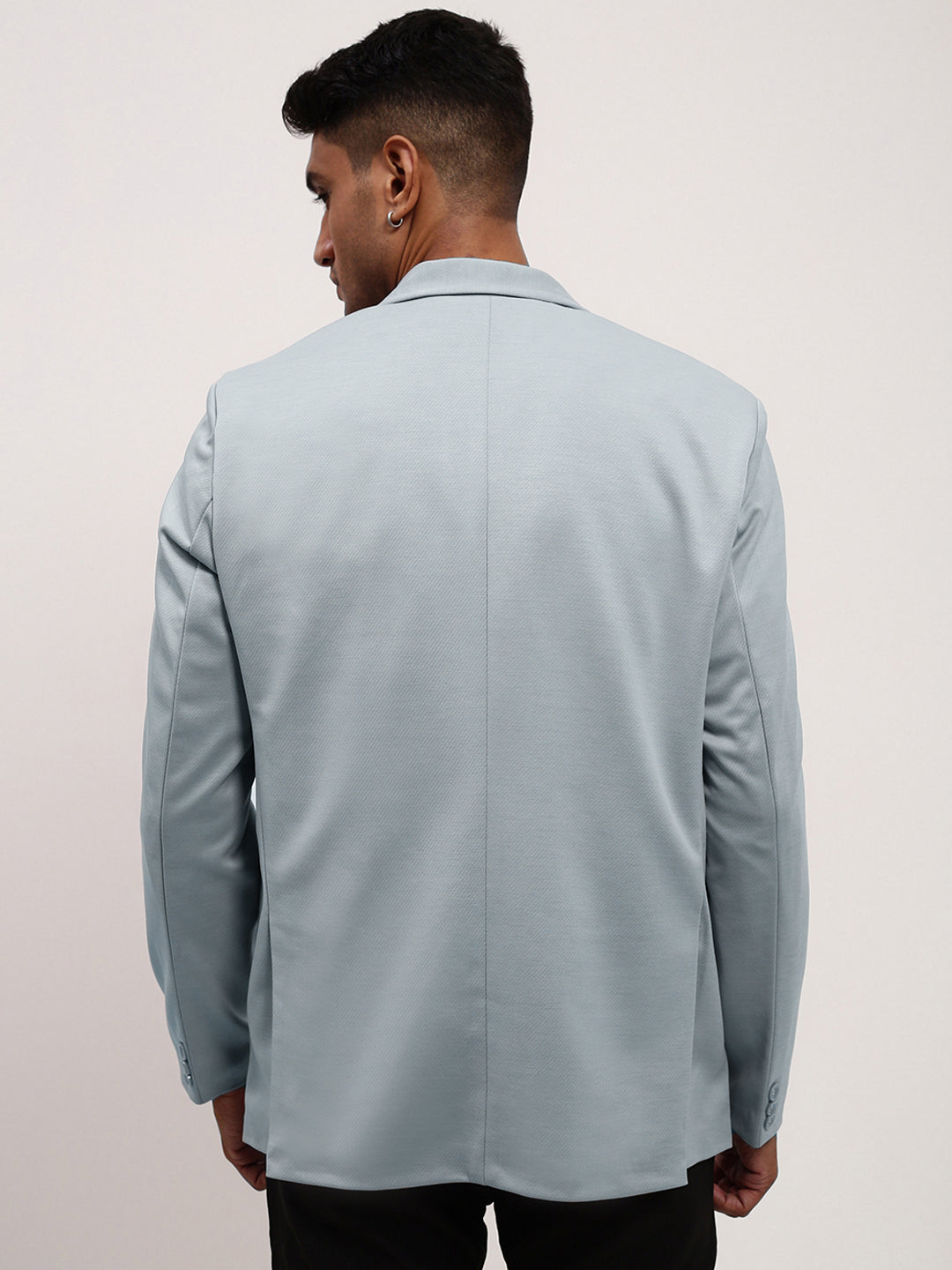 Men Blue Solid Single Breasted Blazer