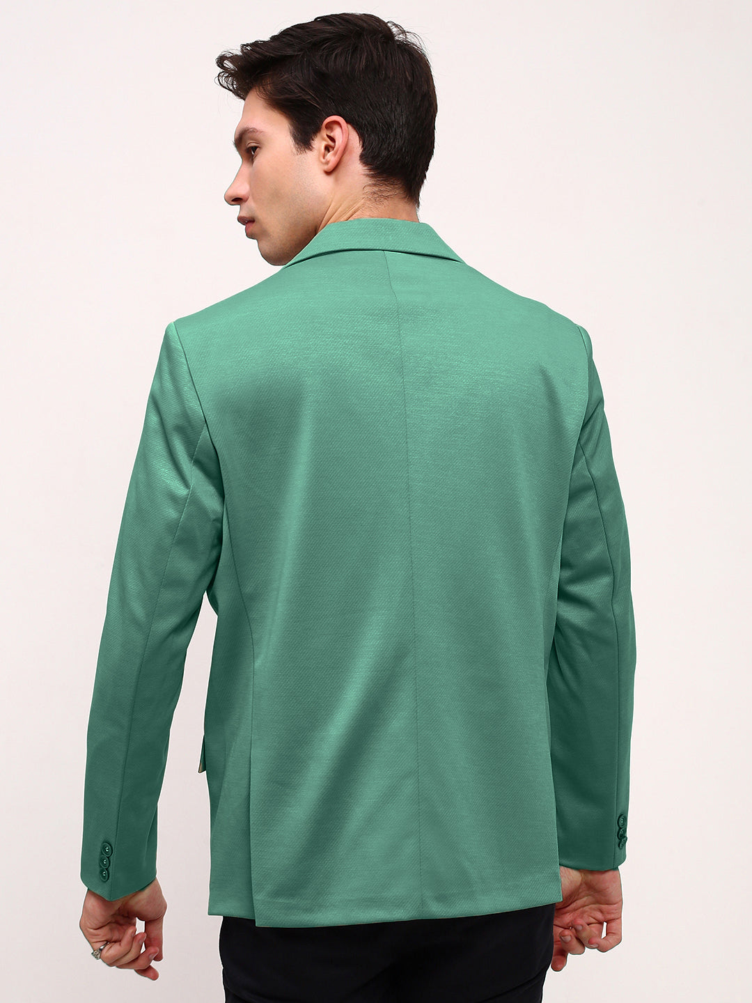 Men Green Solid Single Breasted Blazer