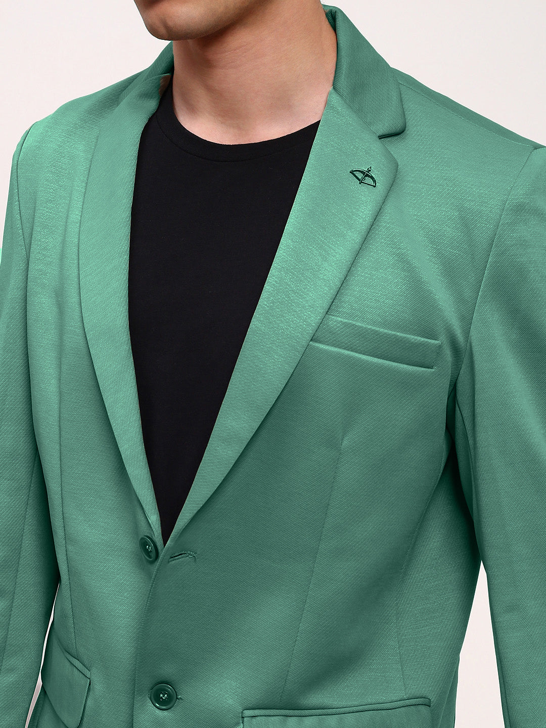 Men Green Solid Single Breasted Blazer