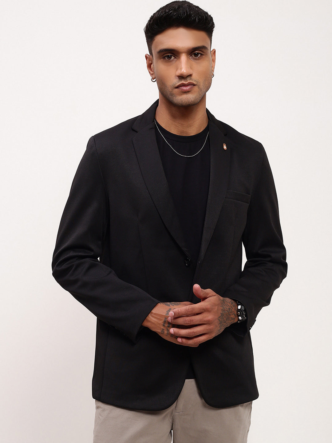 Men Black Solid Single Breasted Blazer