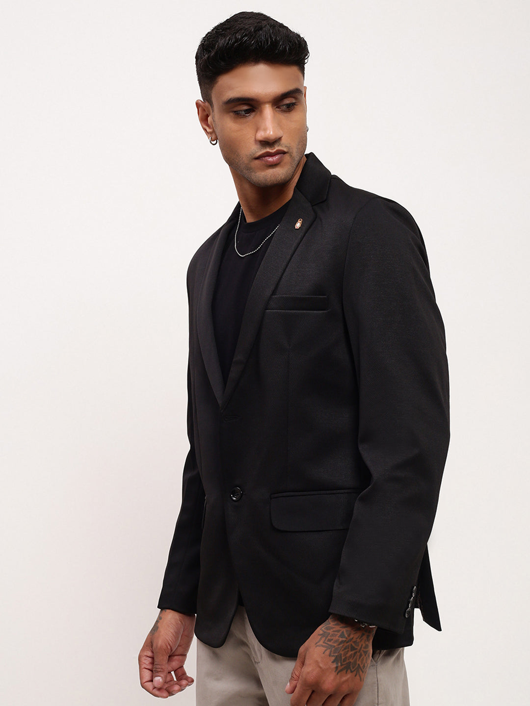 Men Black Solid Single Breasted Blazer