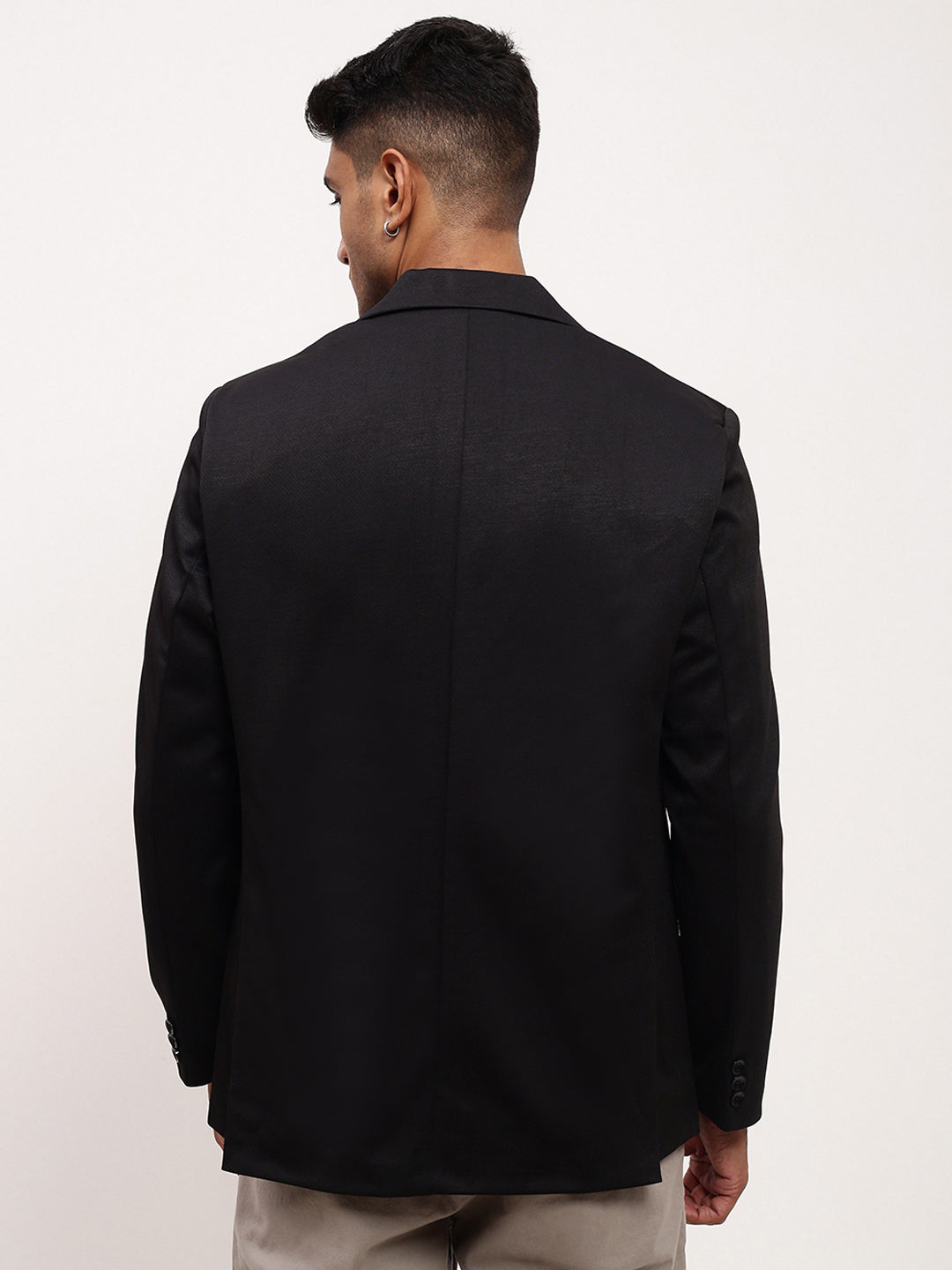 Men Black Solid Single Breasted Blazer