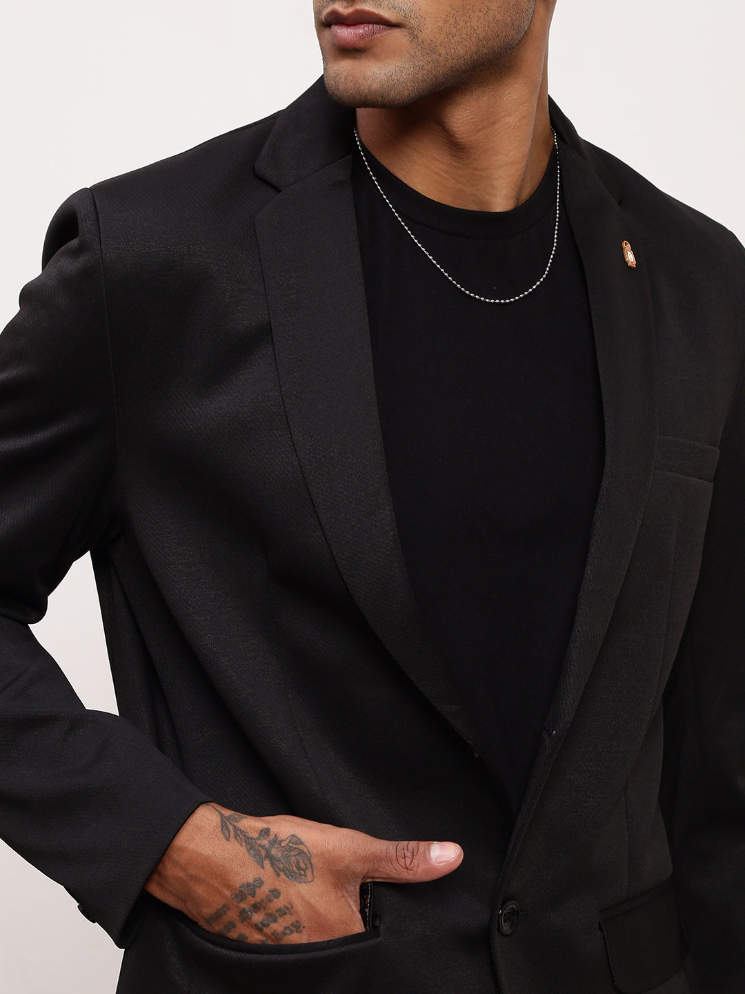 Men Black Solid Single Breasted Blazer