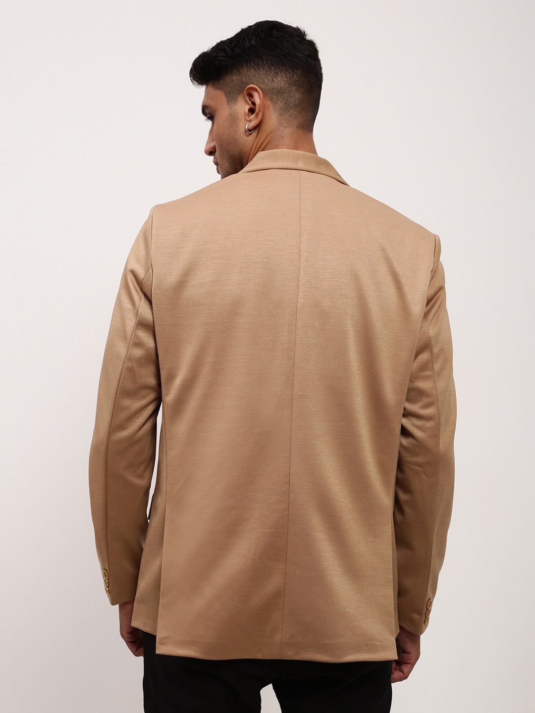 Men Brown Solid Single Breasted Blazer