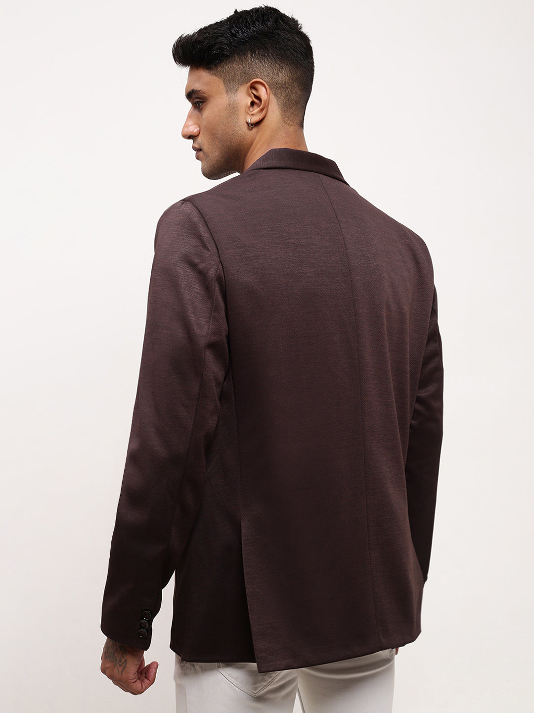 Men Coffee Brown Solid Single Breasted Blazer