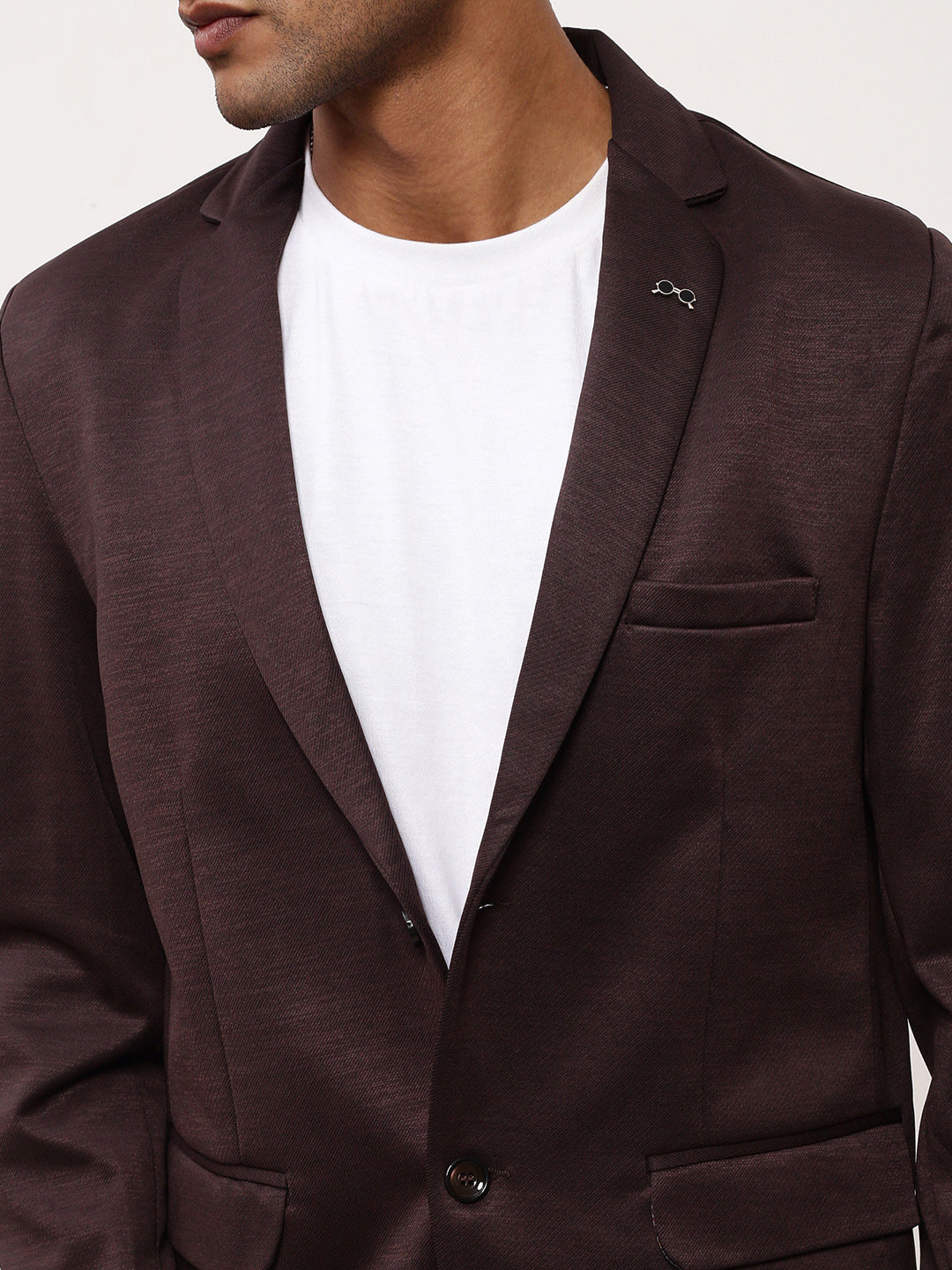 Men Coffee Brown Solid Single Breasted Blazer