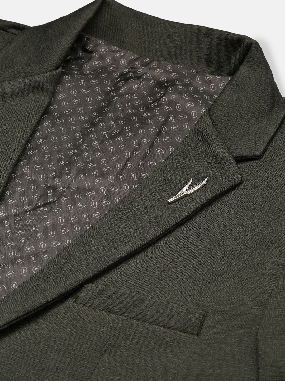 Men's DarkGreen Solid Single-Breasted Blazer