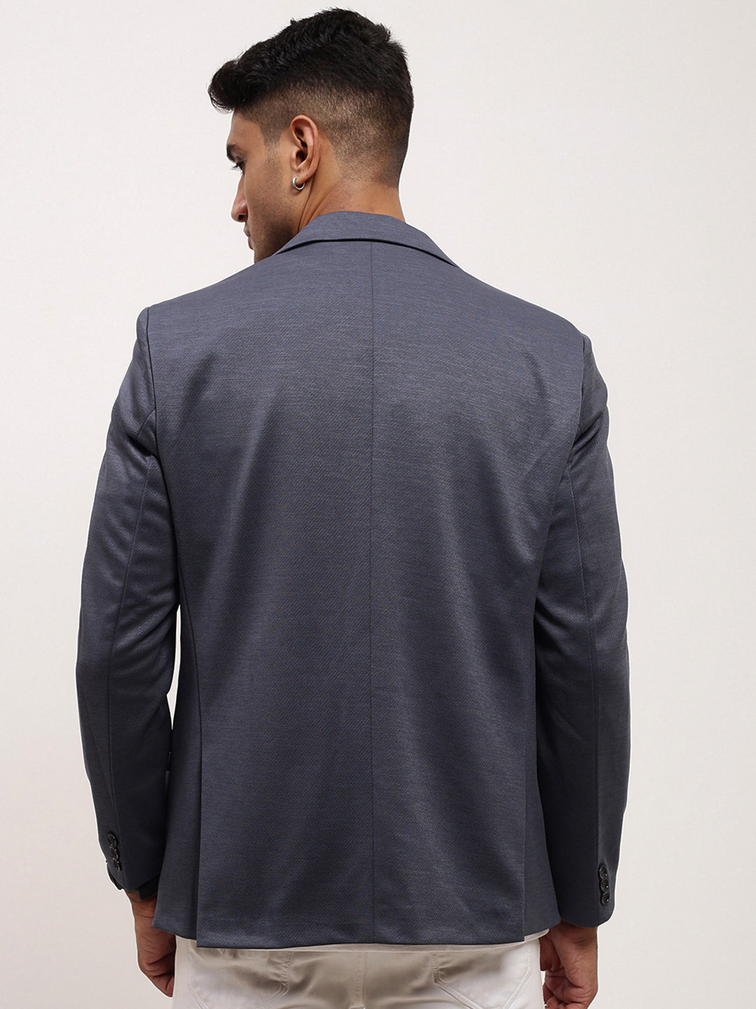 Men Grey Solid Single Breasted Blazer