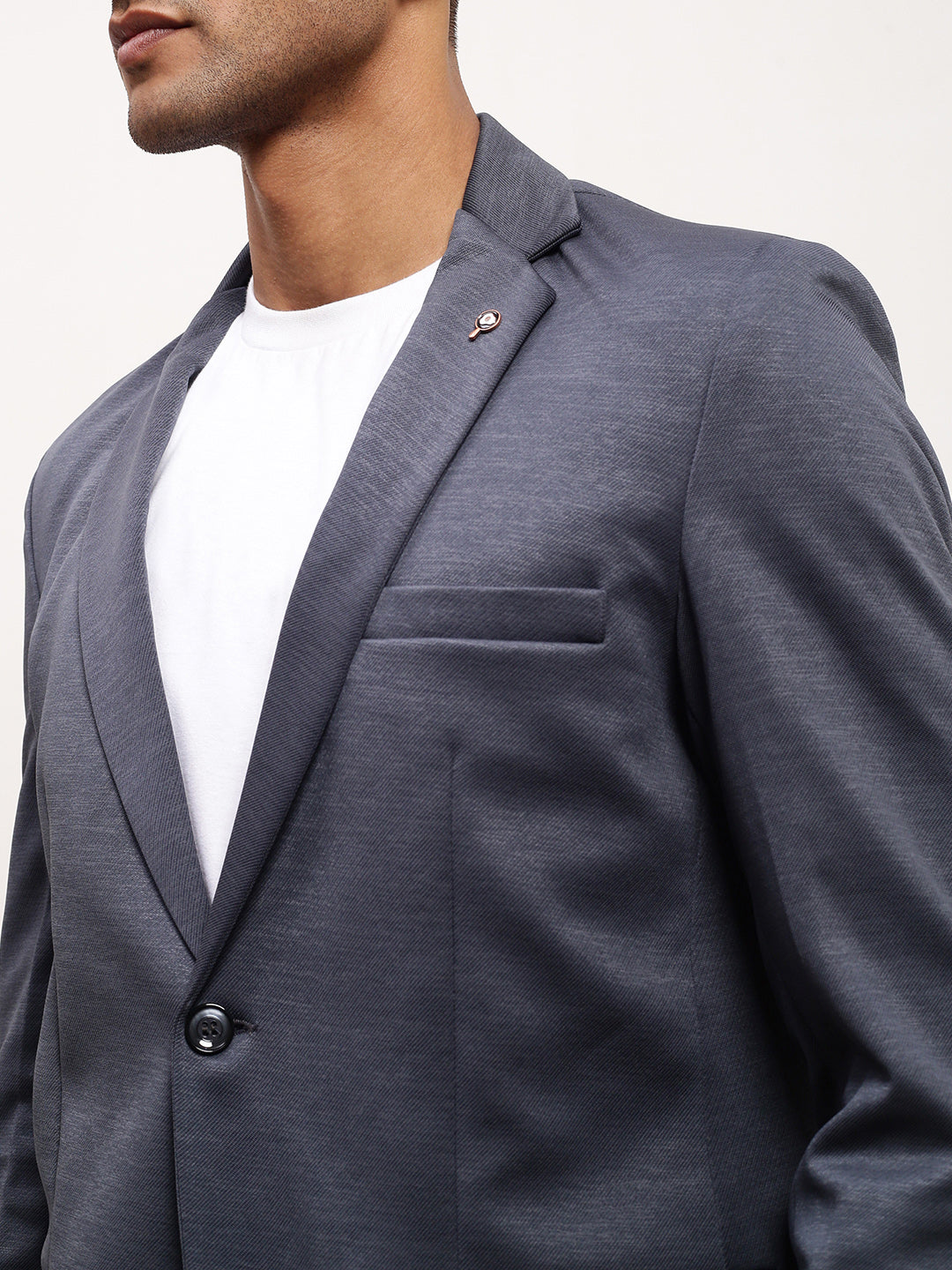 Men Grey Solid Single Breasted Blazer