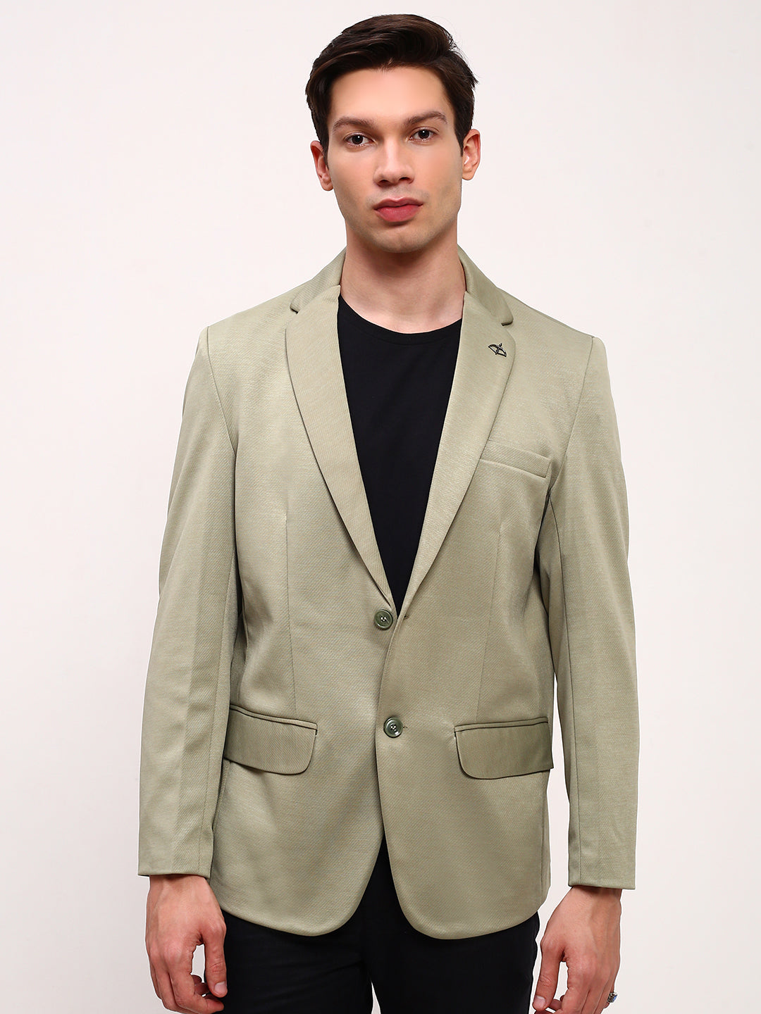 Men Green Solid Single Breasted Blazer