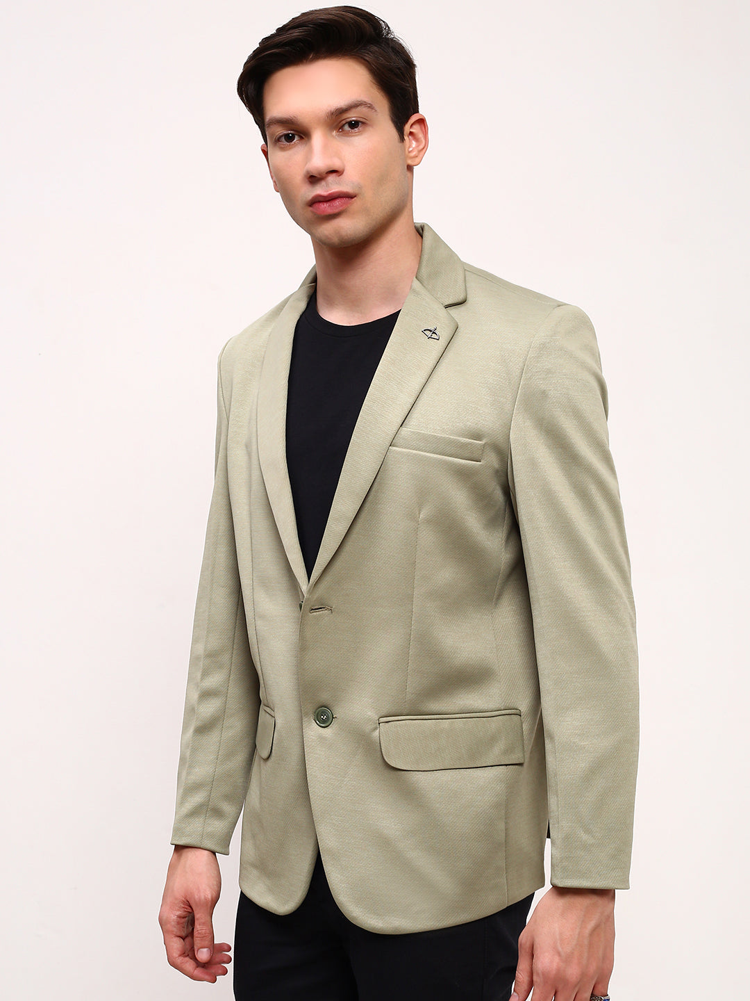 Men Green Solid Single Breasted Blazer