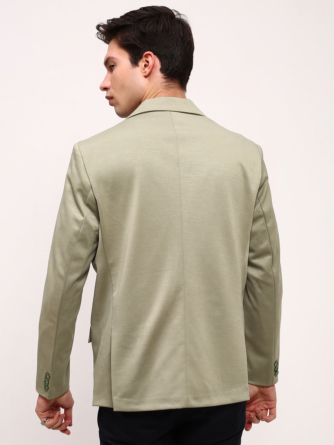 Men Green Solid Single Breasted Blazer