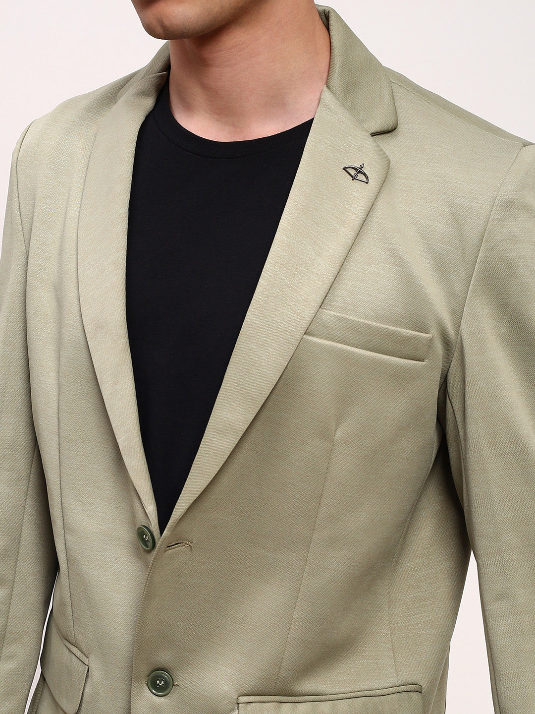 Men Green Solid Single Breasted Blazer