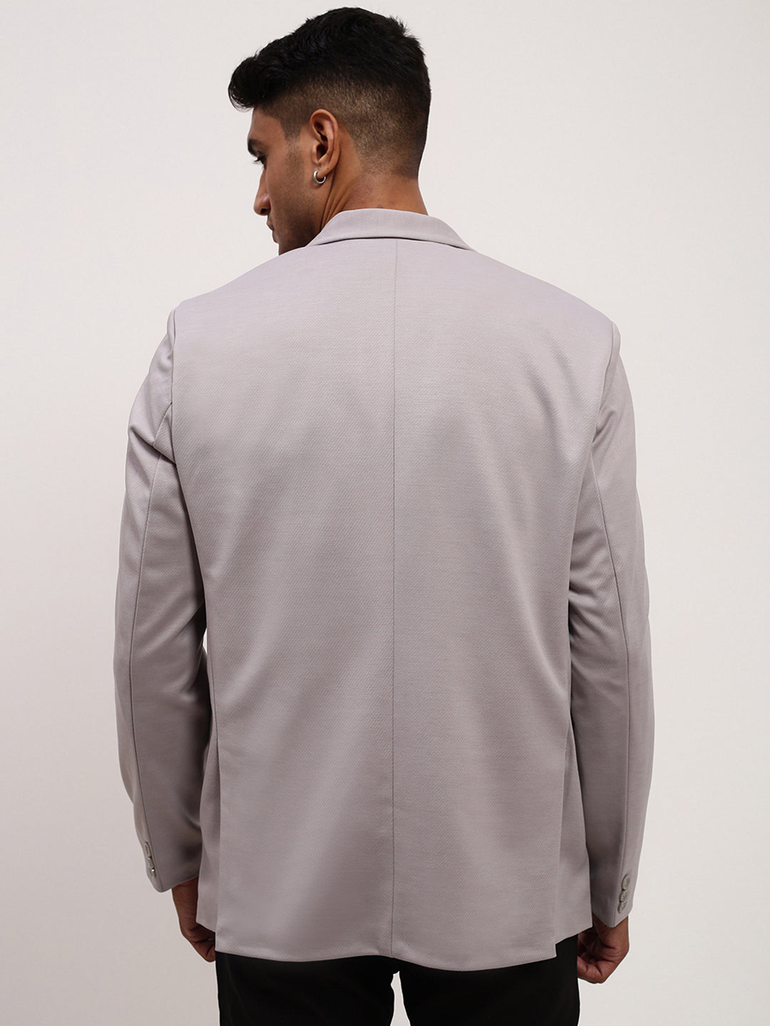 Men Grey Solid Single Breasted Blazer