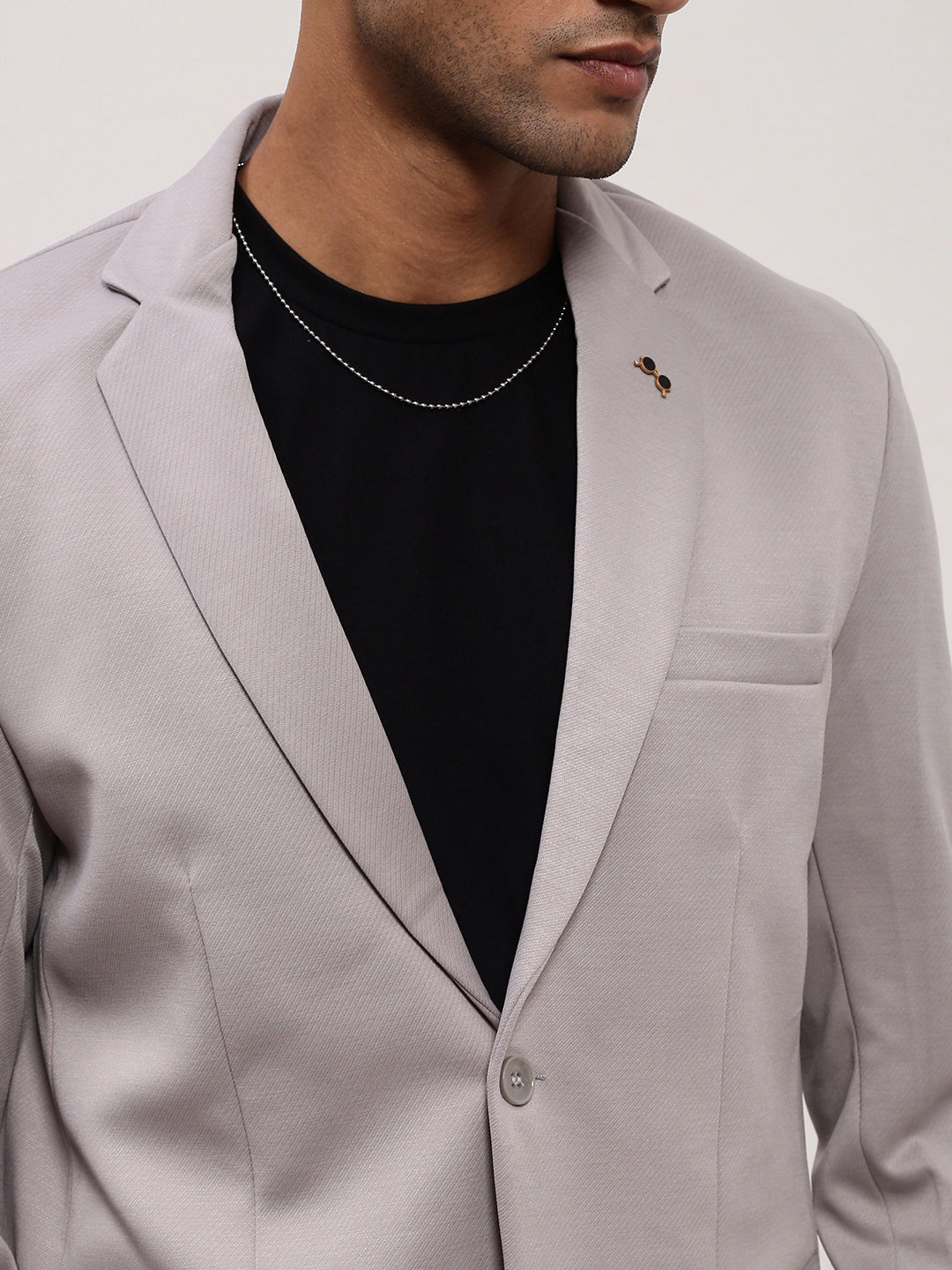 Men Grey Solid Single Breasted Blazer