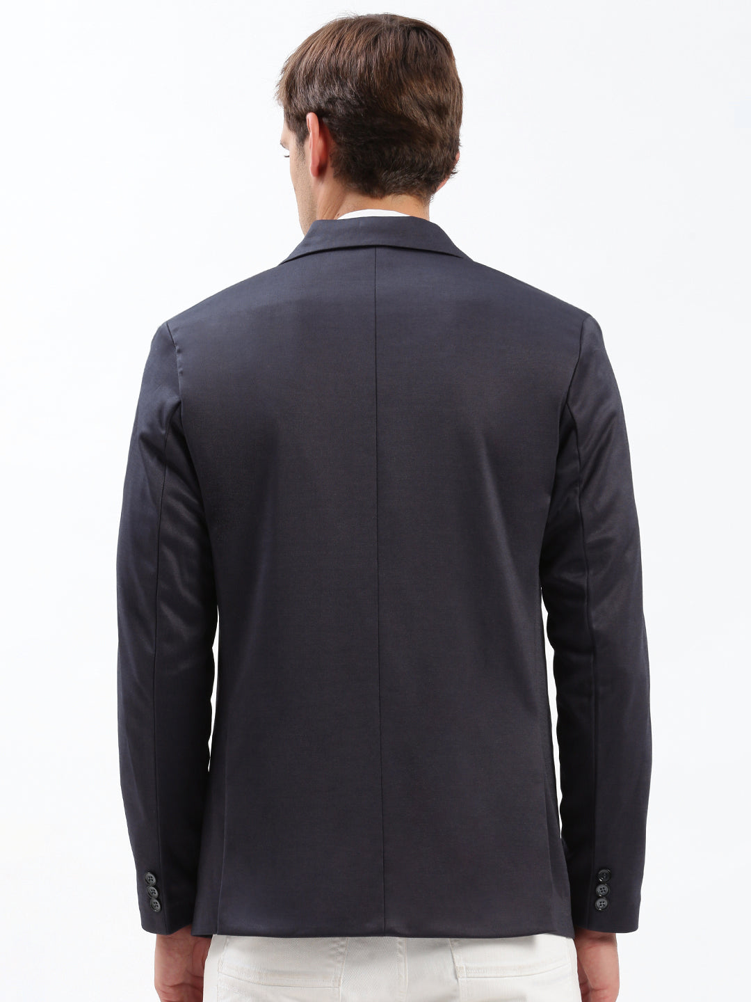 Men Navy Blue Solid Single Breasted Blazer