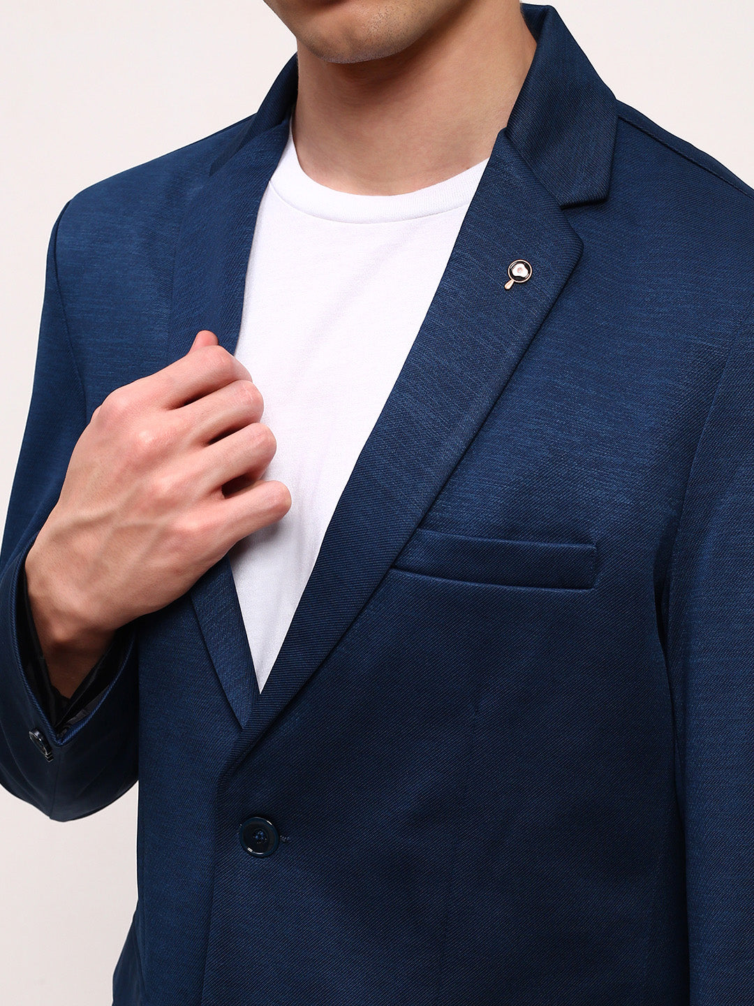 Men Teal Solid Single Breasted Blazer