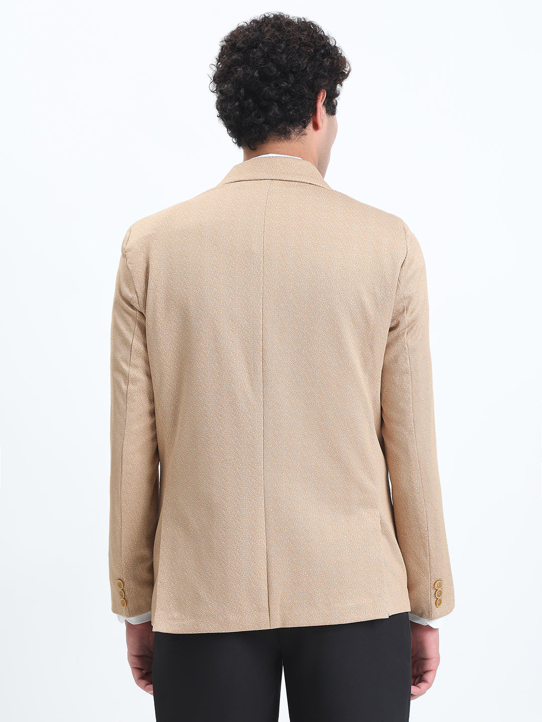 Men's Printed Beige Single-Breasted Slim Fit Blazer