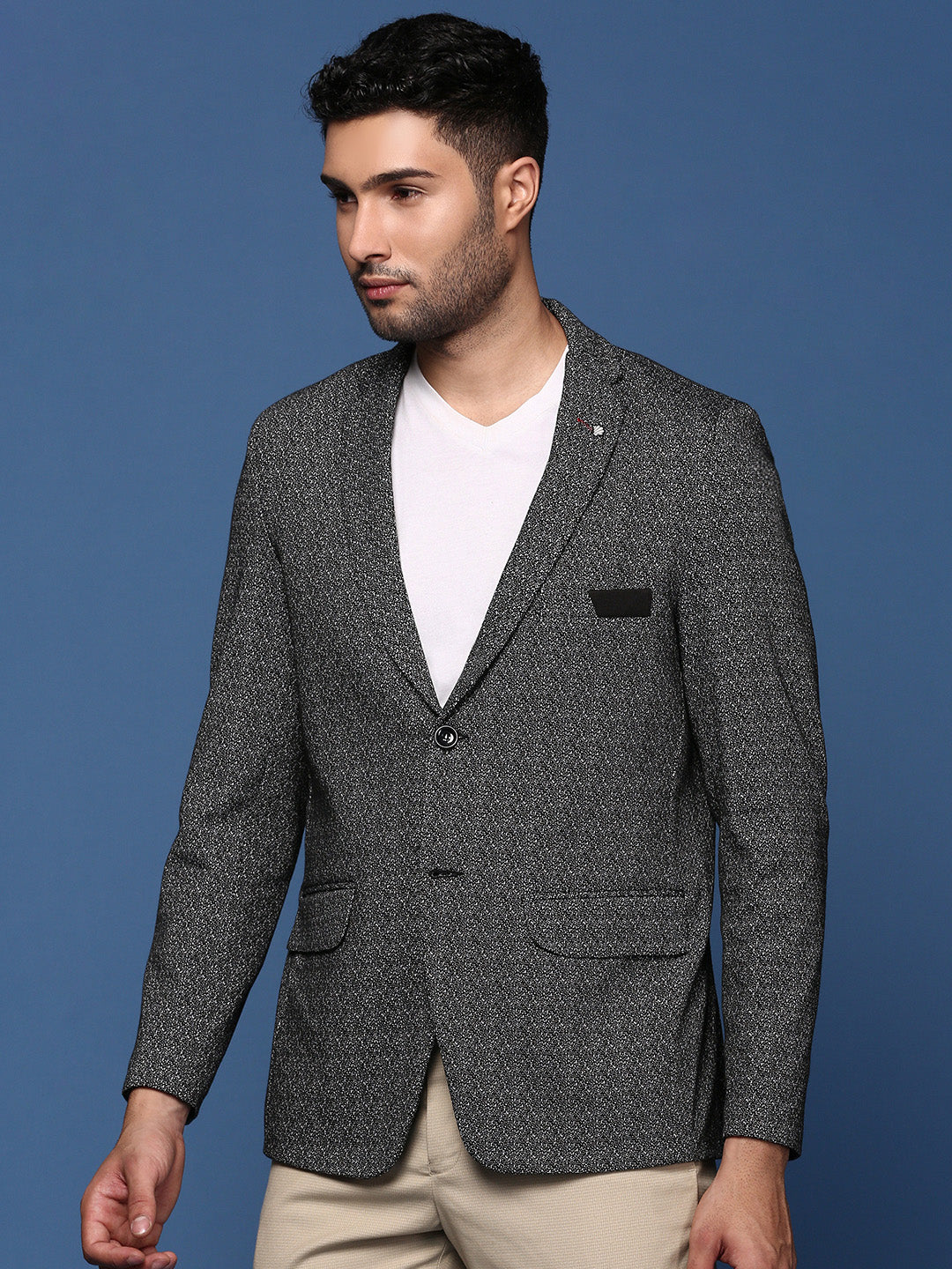 Men Black Slim Fit Single Breasted Blazer