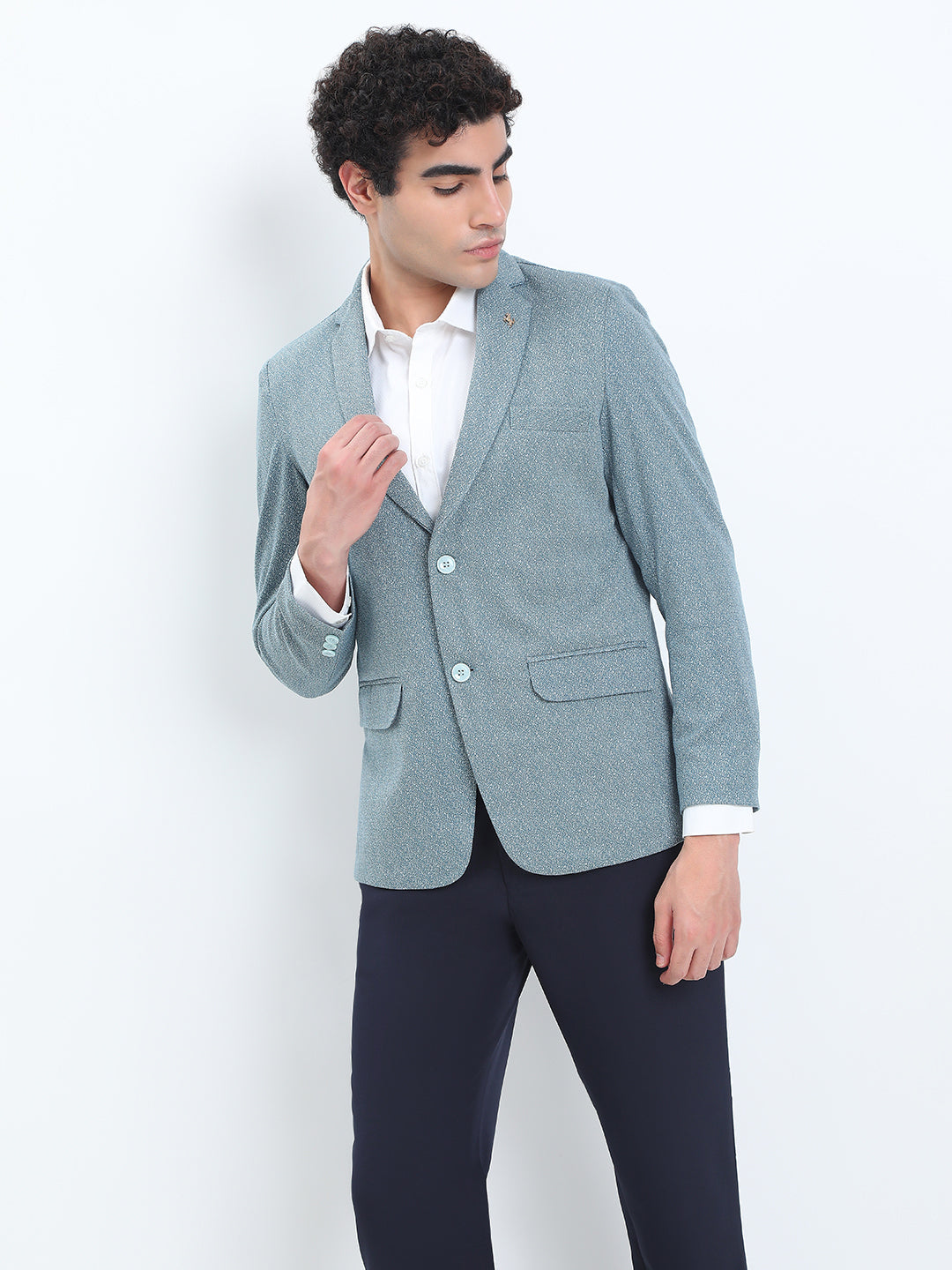 Men's Printed Blue Single-Breasted Slim Fit Blazer