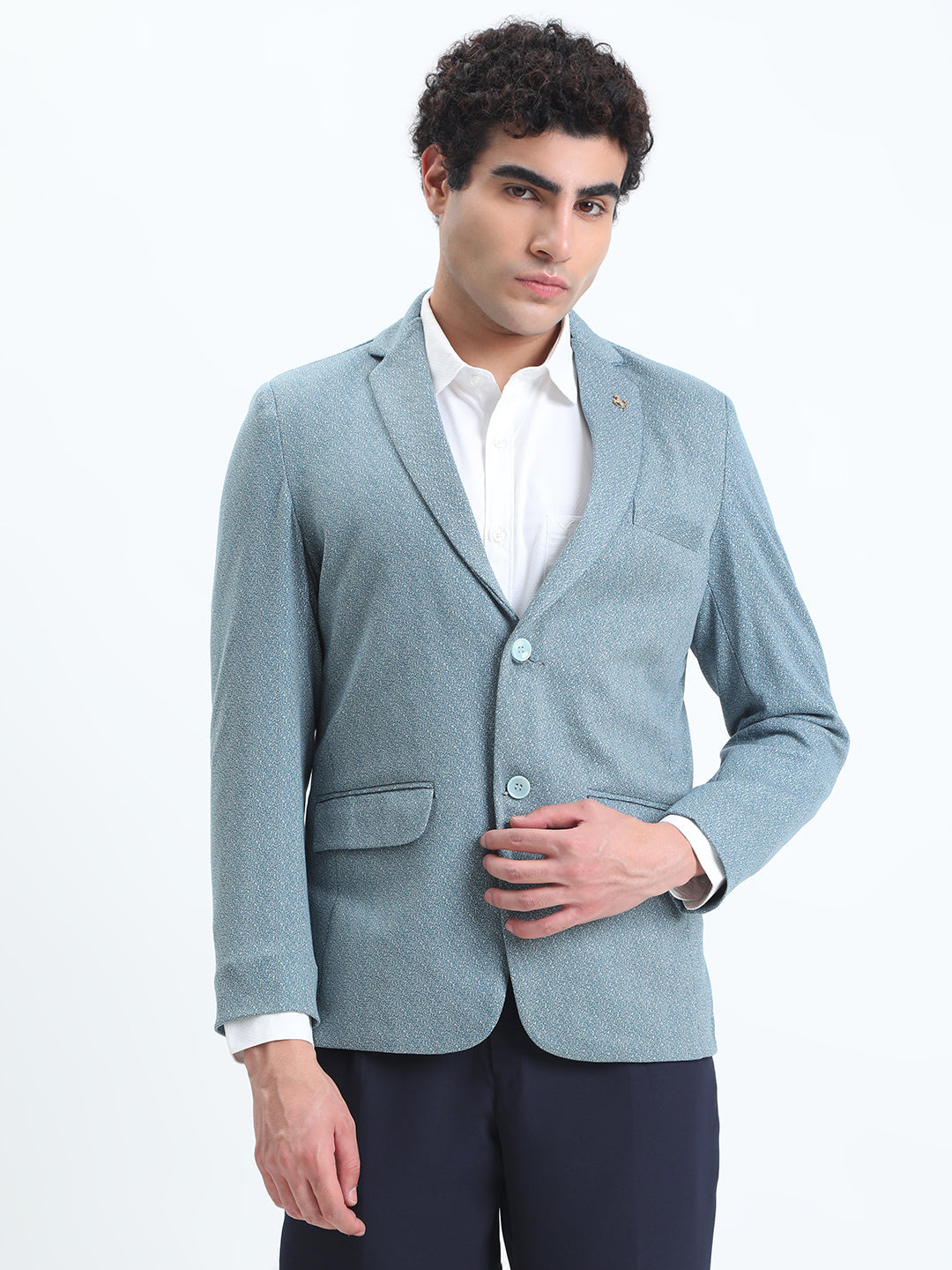 Men's Printed Blue Single-Breasted Slim Fit Blazer